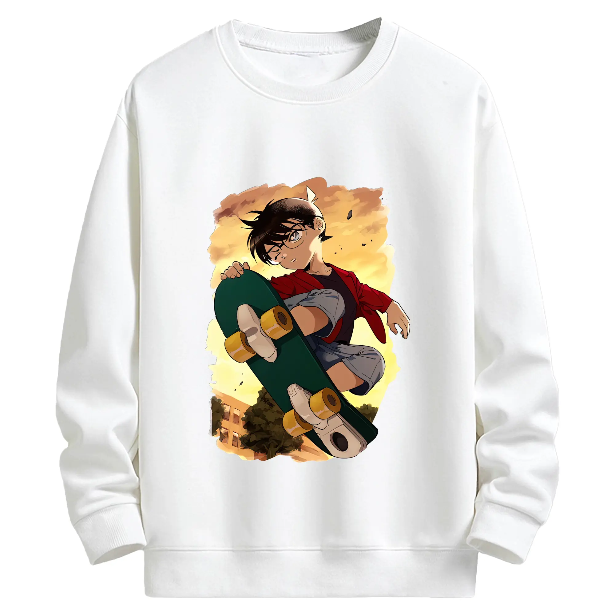 名探偵コナン グッズ 江戸川 コナン - キッズ クルーネックスウェットシャツ ・ フロントプリント ・ 綿80％ ポリエステル20％ ・ 快適 通学 スポーツ 日常使い お散歩用