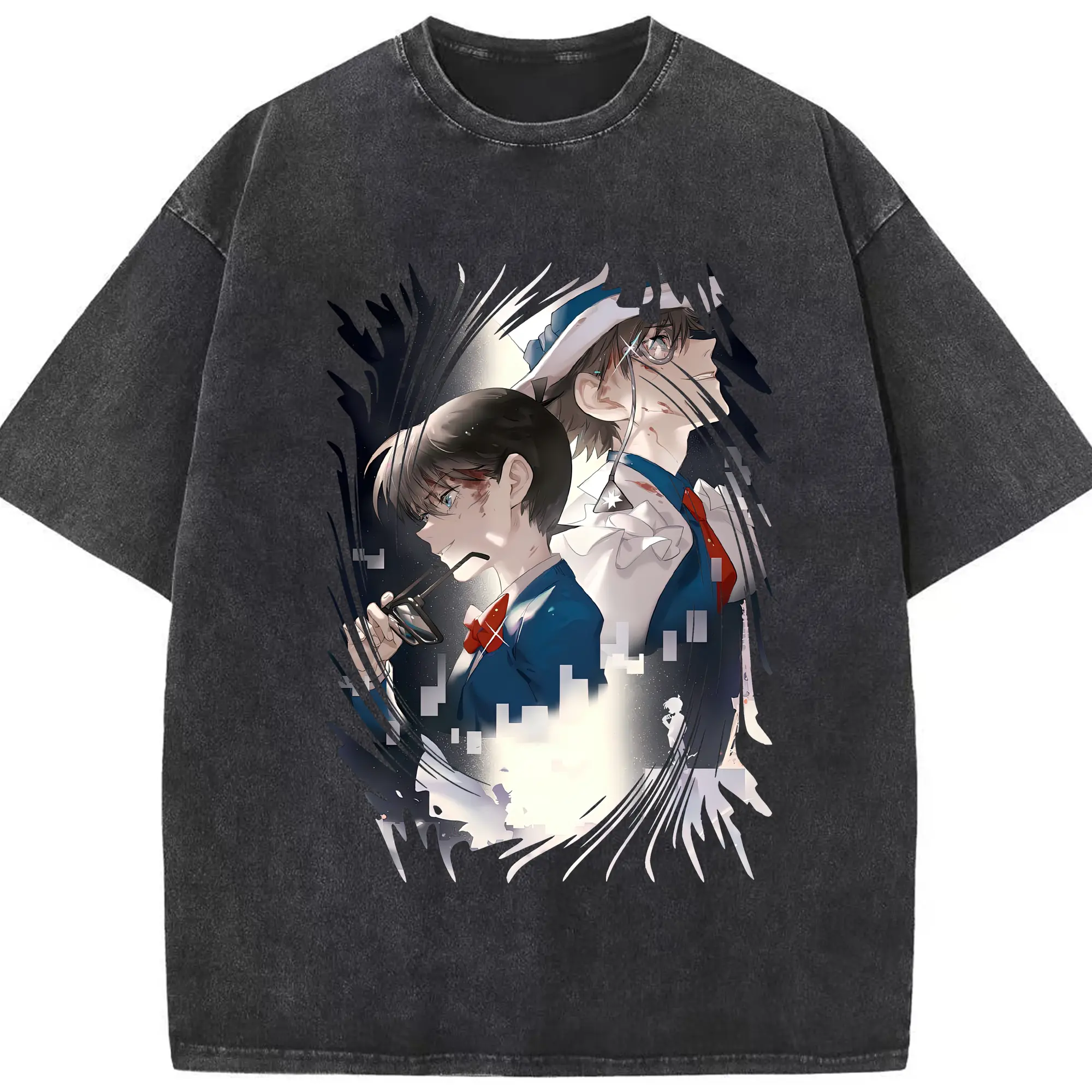 名探偵コナン グッズ 江戸川 コナン - 綿100％ ヴィンテージ風 半袖Tシャツ ・ フロントプリント ・ 柔らか肌触り ・ 通気性 快適 ・ スポーツ カジュアル 外出用