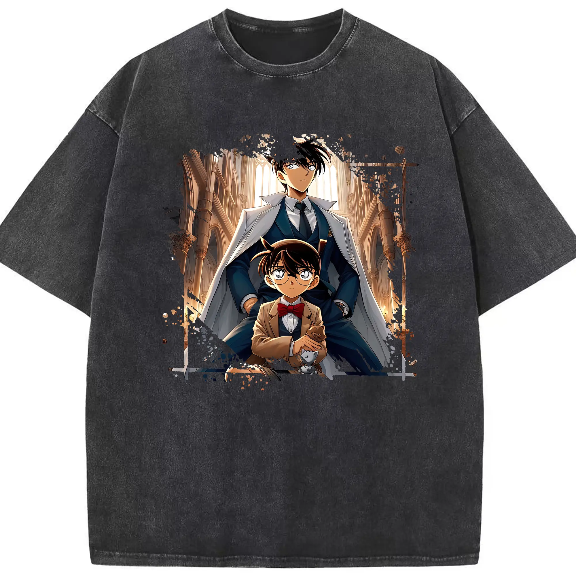 名探偵コナン グッズ 江戸川 コナン - 綿100％ ヴィンテージ風 半袖Tシャツ ・ フロントプリント ・ 柔らか肌触り ・ 通気性 快適 ・ スポーツ カジュアル 外出用