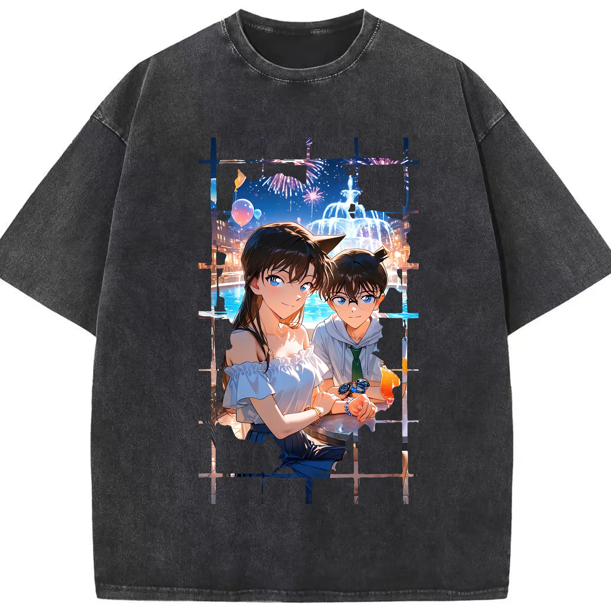 名探偵コナン グッズ 江戸川 コナン - 綿100％ ヴィンテージ風 半袖Tシャツ ・ フロントプリント ・ 柔らか肌触り ・ 通気性 快適 ・ スポーツ カジュアル 外出用