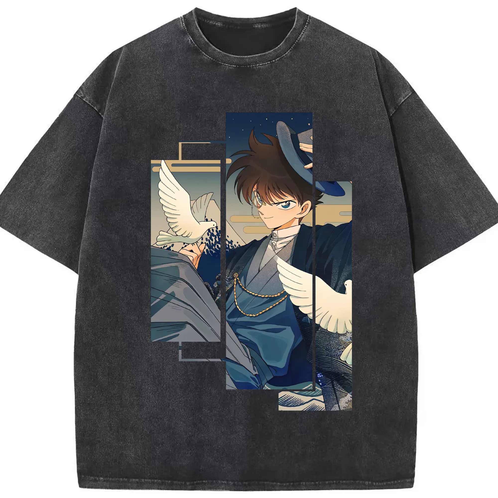 名探偵コナン グッズ 江戸川 コナン - 綿100％ ヴィンテージ風 半袖Tシャツ ・ フロントプリント ・ 柔らか肌触り ・ 通気性 快適 ・ スポーツ カジュアル 外出用