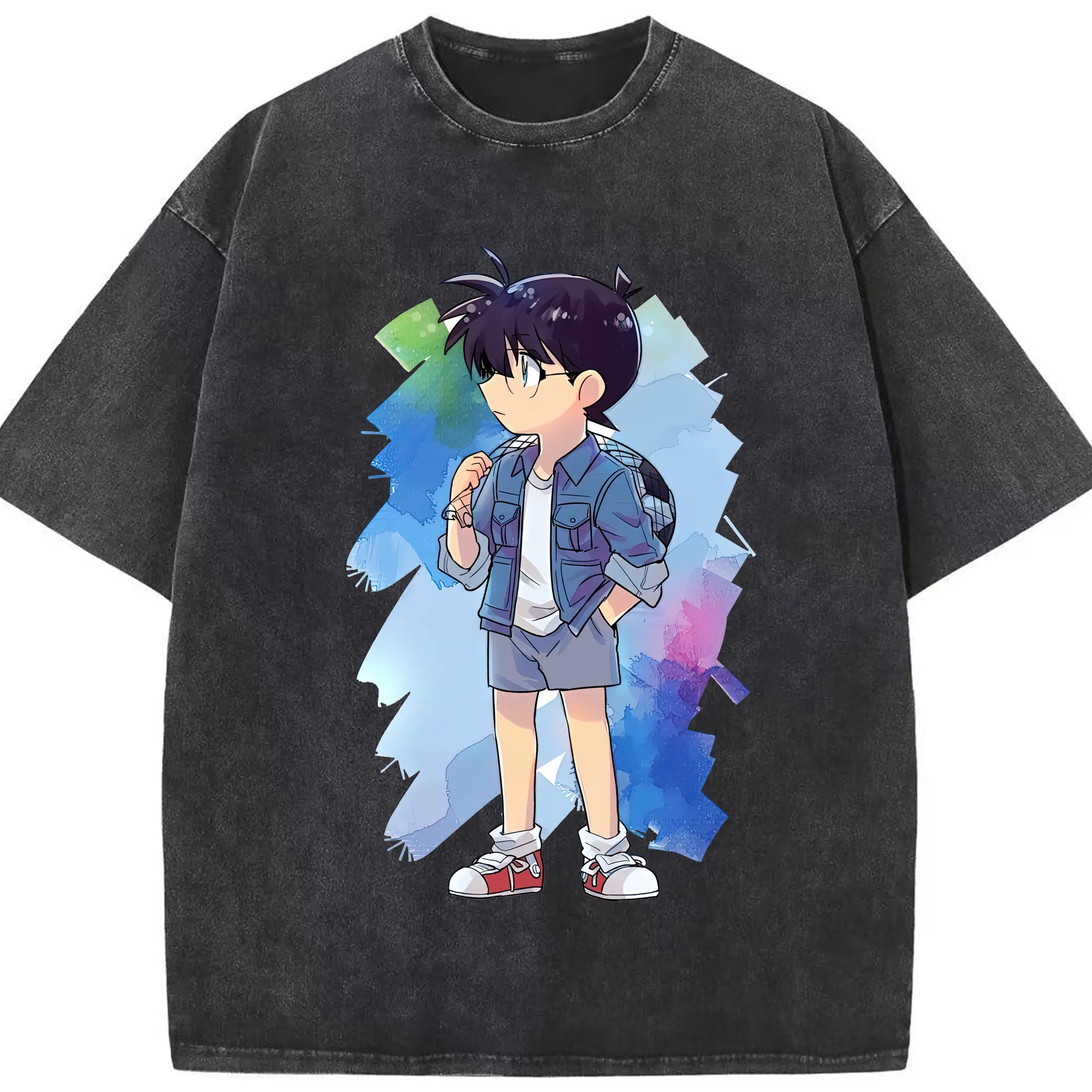 名探偵コナン グッズ 江戸川 コナン - 綿100％ ヴィンテージ風 半袖Tシャツ ・ フロントプリント ・ 柔らか肌触り ・ 通気性 快適 ・ スポーツ カジュアル 外出用