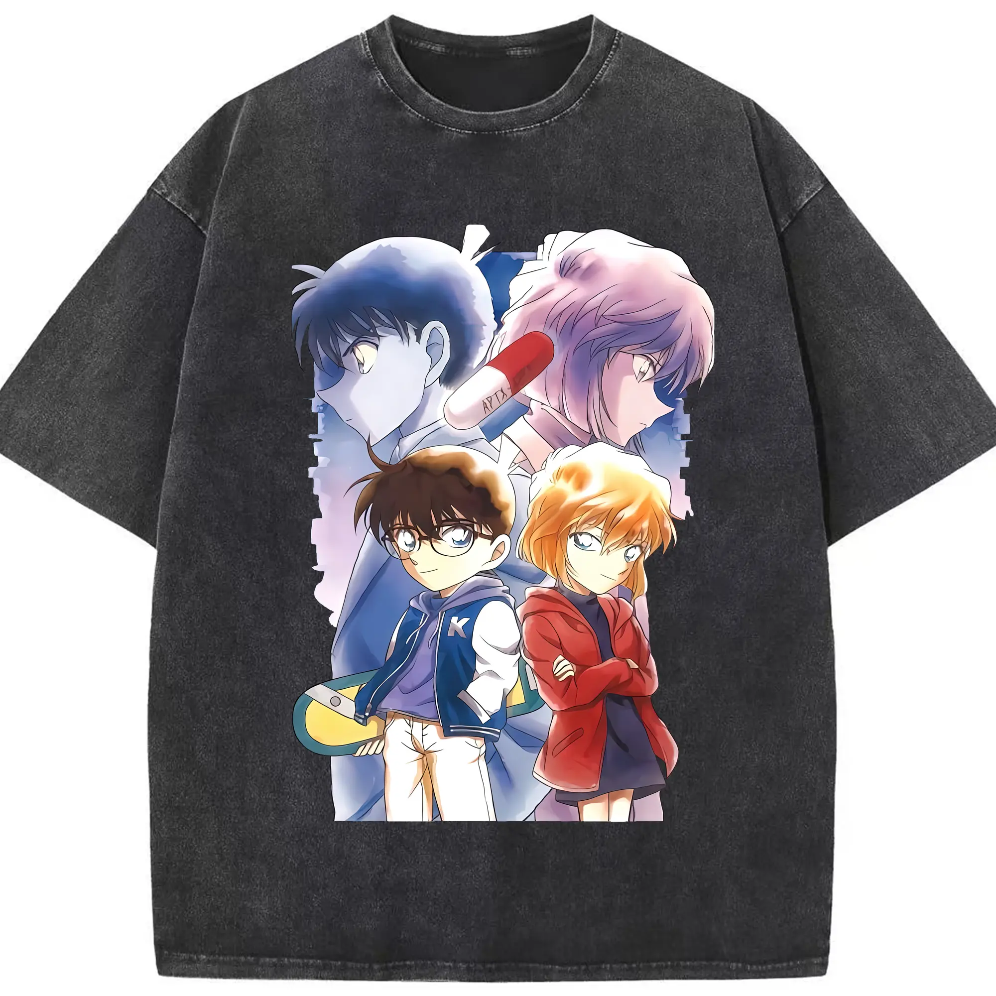 名探偵コナン グッズ 江戸川 コナン - 綿100％ ヴィンテージ風 半袖Tシャツ ・ フロントプリント ・ 柔らか肌触り ・ 通気性 快適 ・ スポーツ カジュアル 外出用