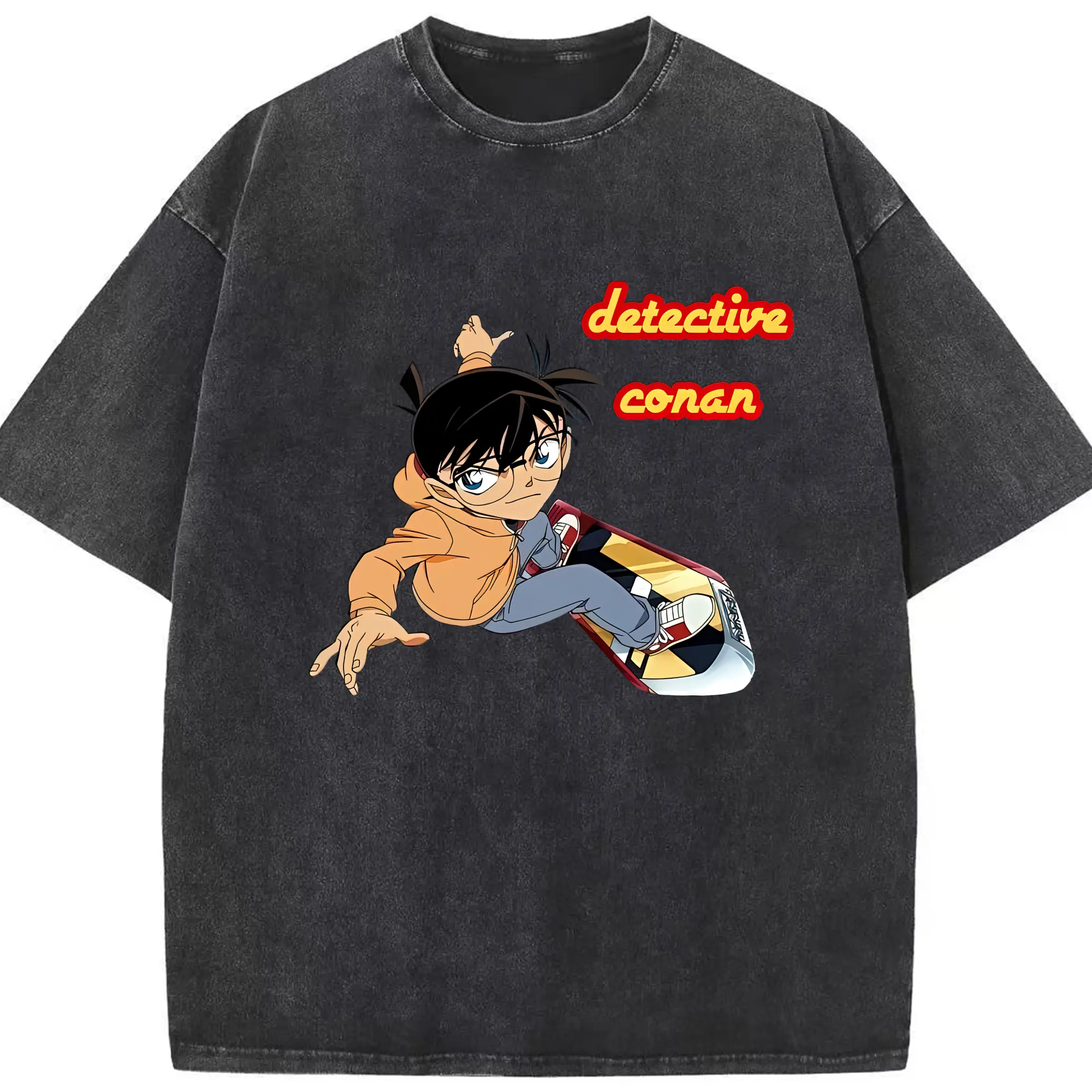 名探偵コナン グッズ 江戸川 コナン - 綿100％ ヴィンテージ風 半袖Tシャツ ・ フロントプリント ・ 柔らか肌触り ・ 通気性 快適 ・ スポーツ カジュアル 外出用