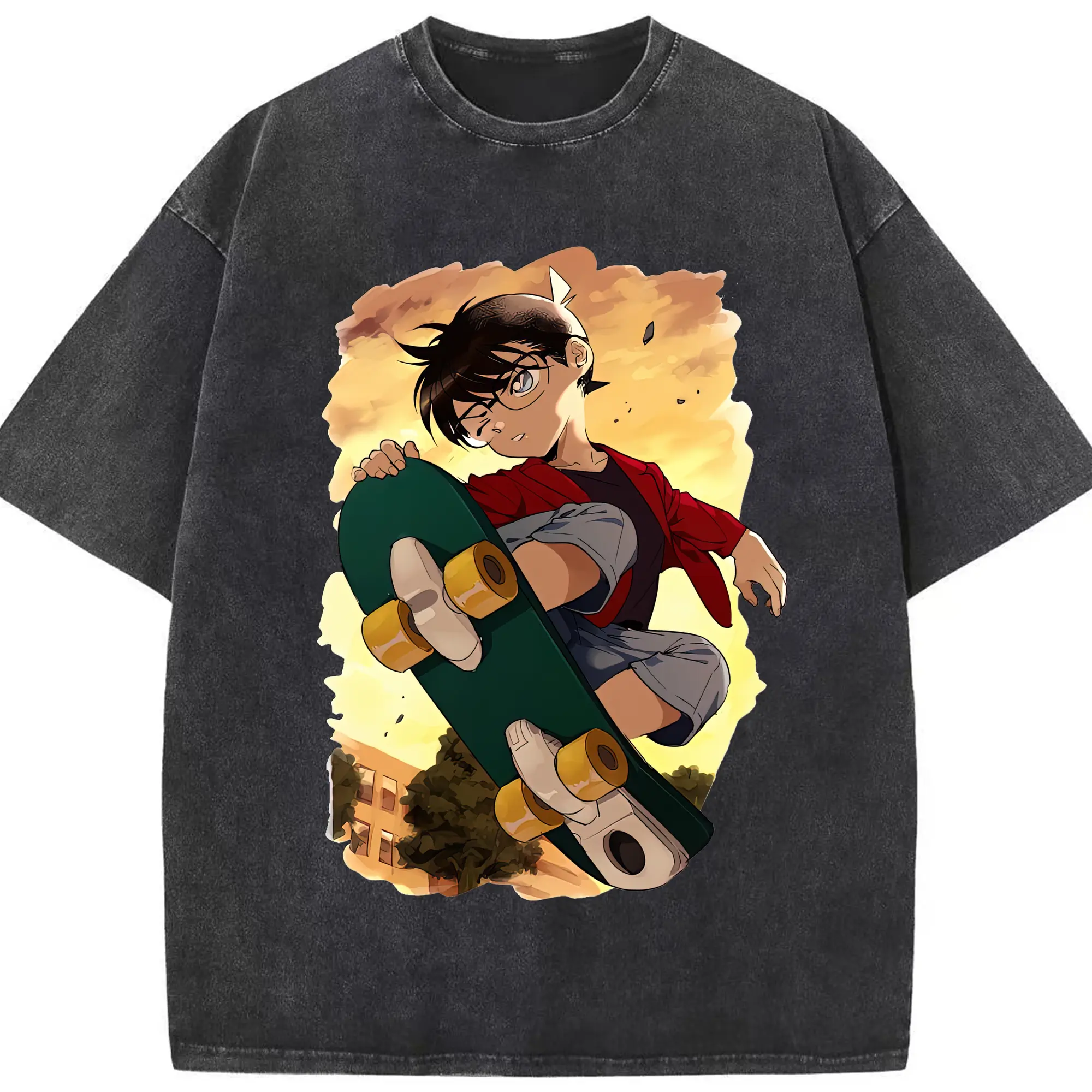 名探偵コナン グッズ 江戸川 コナン - 綿100％ ヴィンテージ風 半袖Tシャツ ・ フロントプリント ・ 柔らか肌触り ・ 通気性 快適 ・ スポーツ カジュアル 外出用