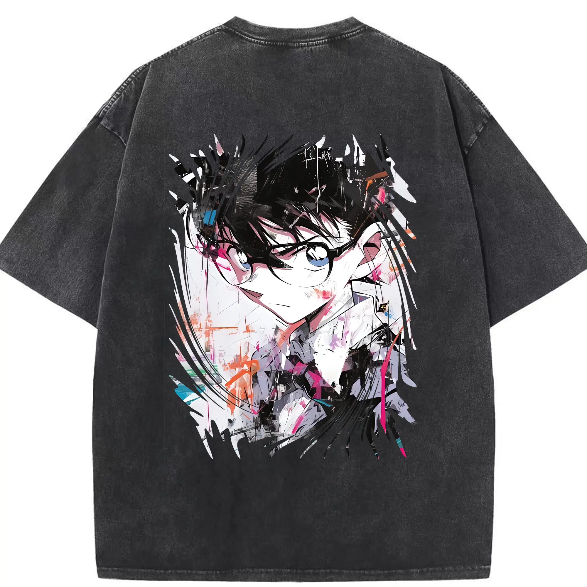 名探偵コナン グッズ 江戸川 コナン - 綿100％ ヴィンテージ風 半袖Tシャツ ・ 背面プリント ・ 柔らか肌触り ・ 通気性 快適 ・ スポーツ カジュアル 外出用