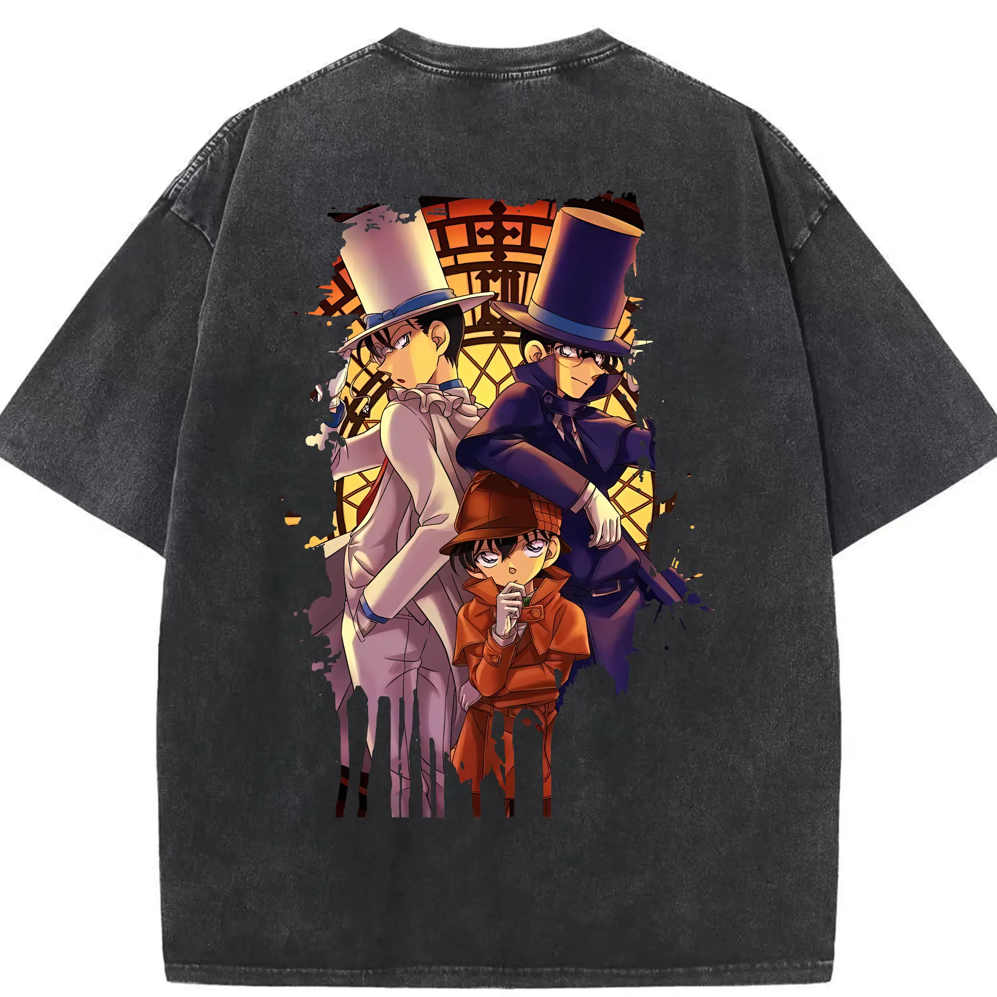 名探偵コナン グッズ 江戸川 コナン - 綿100％ ヴィンテージ風 半袖Tシャツ ・ 背面プリント ・ 柔らか肌触り ・ 通気性 快適 ・ スポーツ カジュアル 外出用