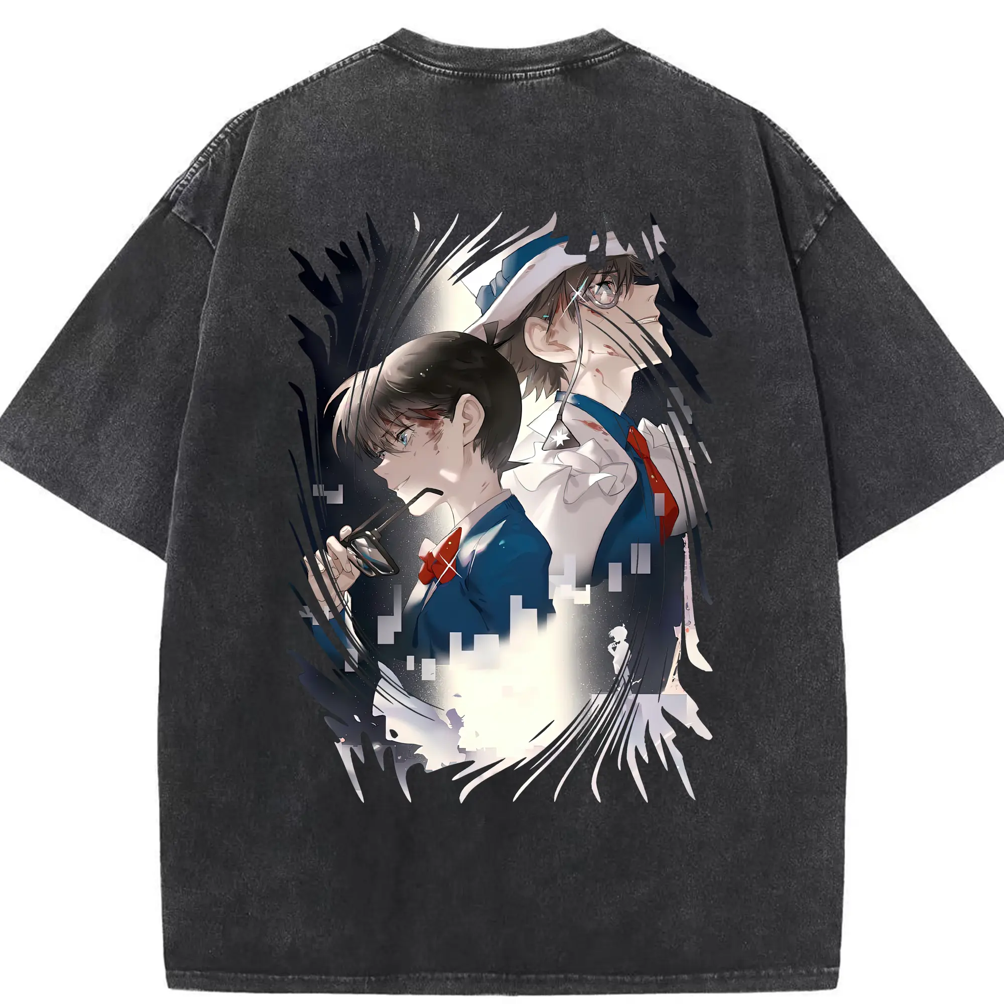 名探偵コナン グッズ 江戸川 コナン - 綿100％ ヴィンテージ風 半袖Tシャツ ・ 背面プリント ・ 柔らか肌触り ・ 通気性 快適 ・ スポーツ カジュアル 外出用