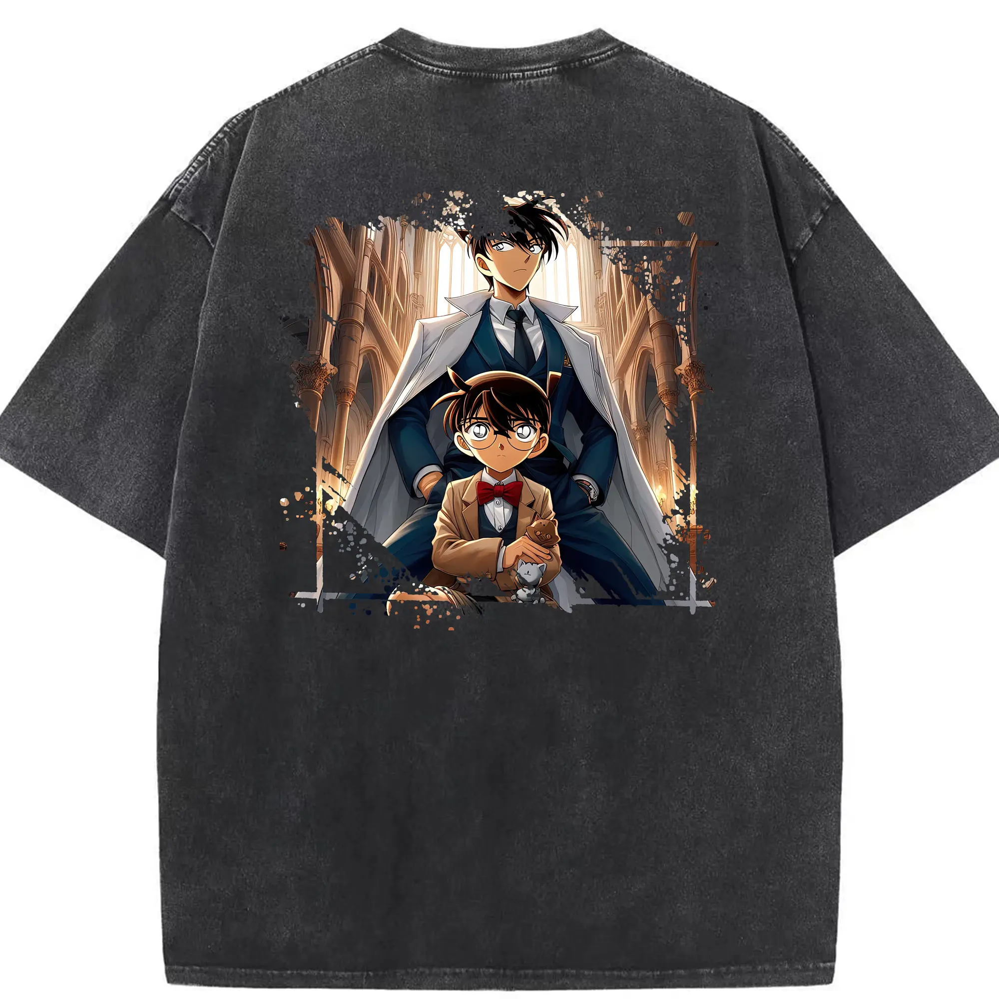 名探偵コナン グッズ 江戸川 コナン - 綿100％ ヴィンテージ風 半袖Tシャツ ・ 背面プリント ・ 柔らか肌触り ・ 通気性 快適 ・ スポーツ カジュアル 外出用