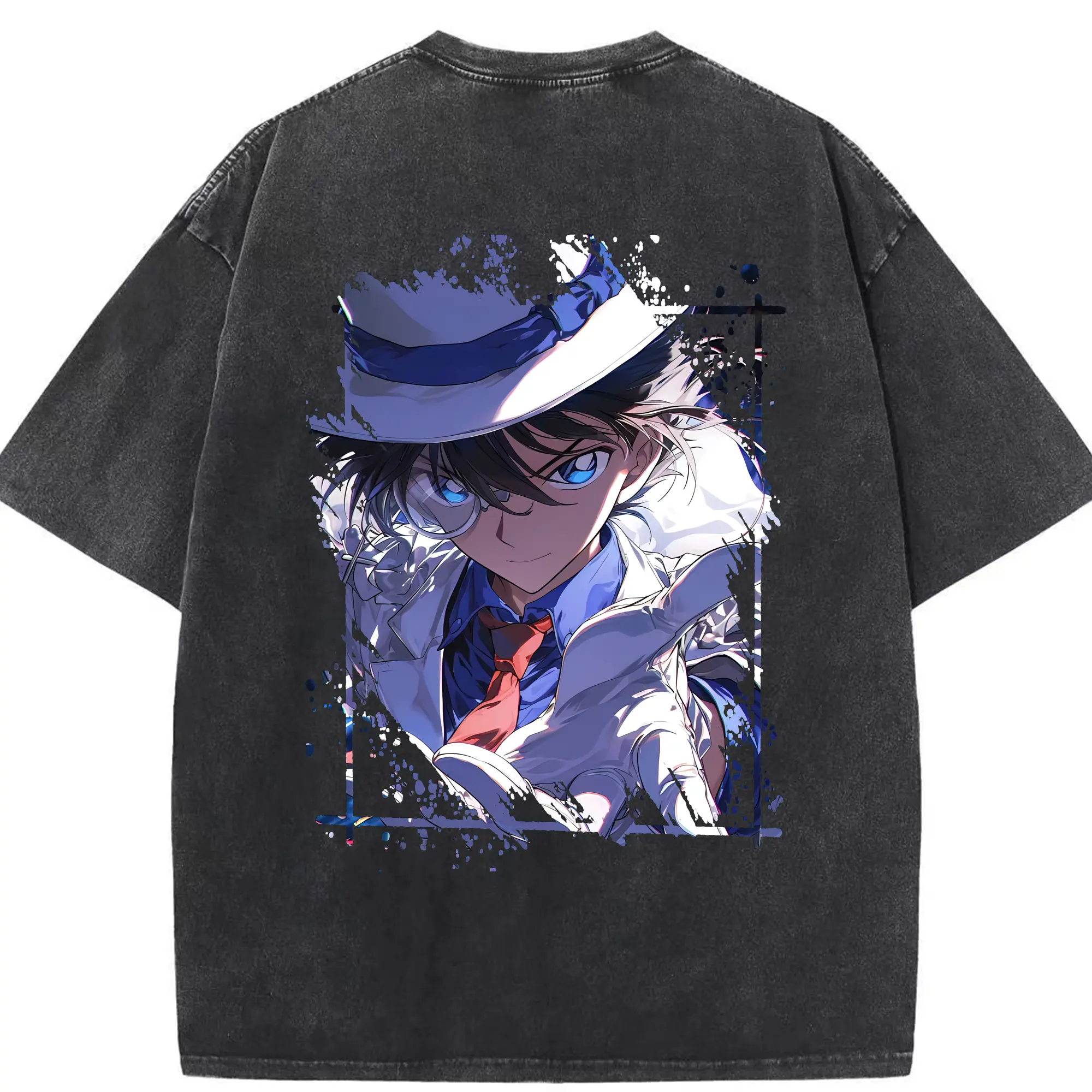 名探偵コナン グッズ 江戸川 コナン - 綿100％ ヴィンテージ風 半袖Tシャツ ・ 背面プリント ・ 柔らか肌触り ・ 通気性 快適 ・ スポーツ カジュアル 外出用