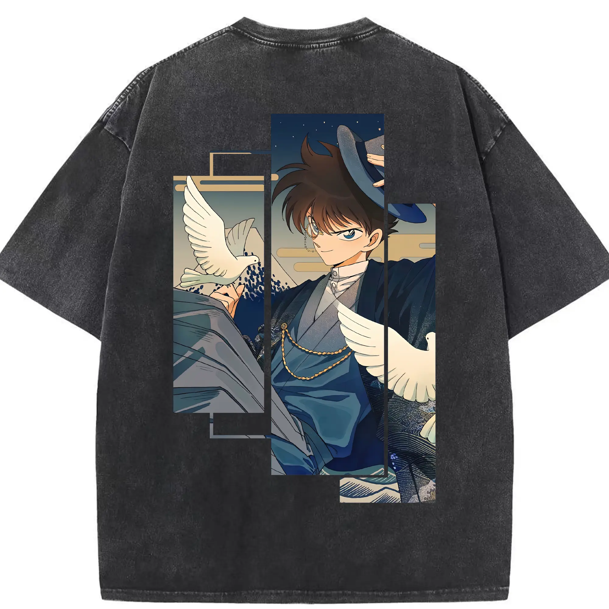 名探偵コナン グッズ 江戸川 コナン - 綿100％ ヴィンテージ風 半袖Tシャツ ・ 背面プリント ・ 柔らか肌触り ・ 通気性 快適 ・ スポーツ カジュアル 外出用