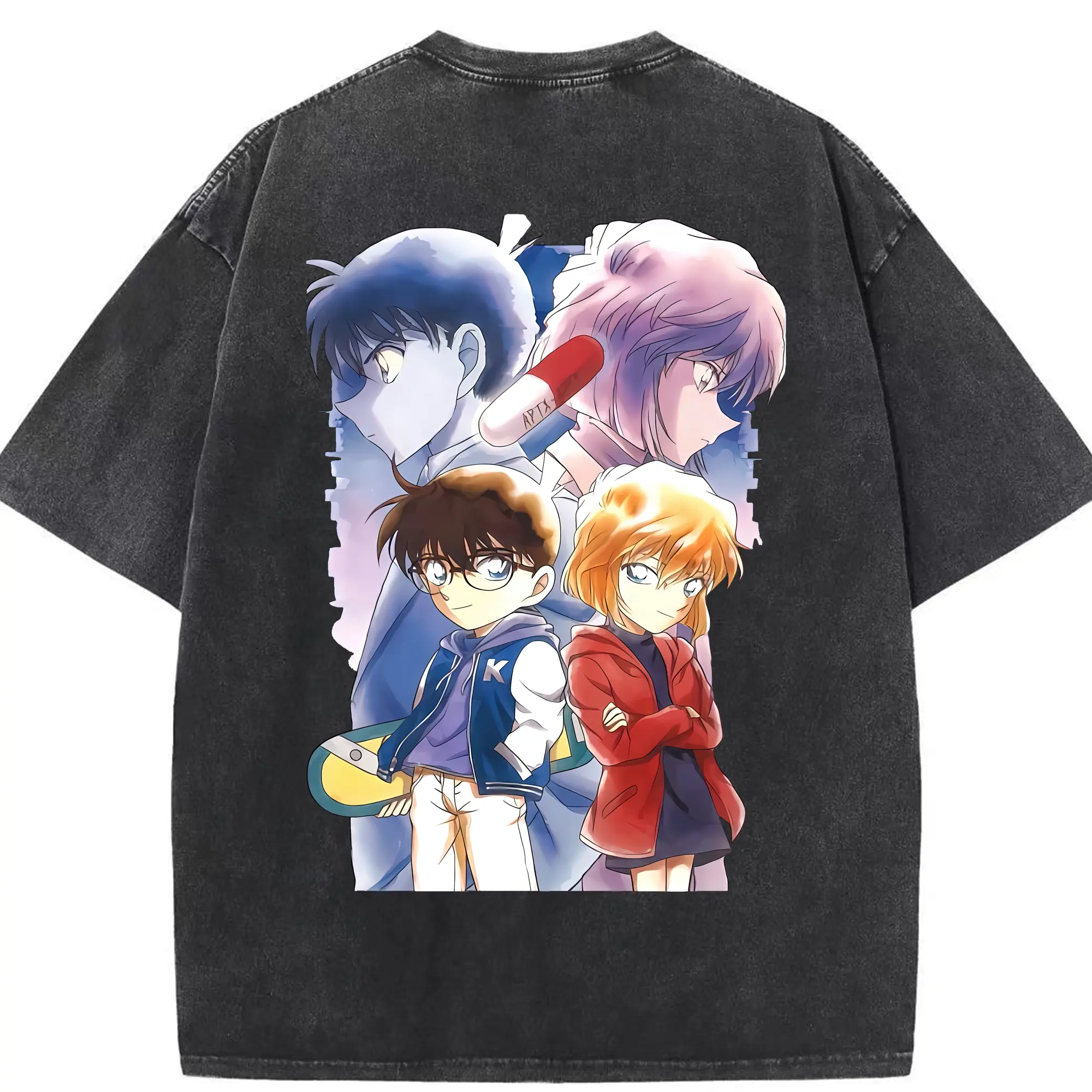 名探偵コナン グッズ 江戸川 コナン - 綿100％ ヴィンテージ風 半袖Tシャツ ・ 背面プリント ・ 柔らか肌触り ・ 通気性 快適 ・ スポーツ カジュアル 外出用