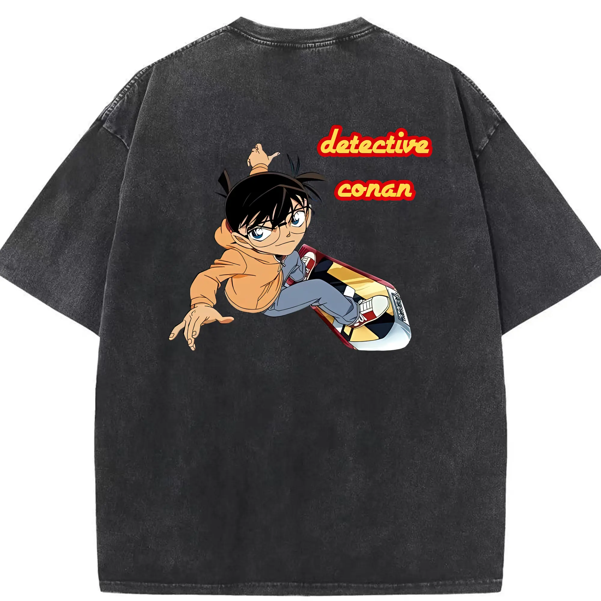 名探偵コナン グッズ 江戸川 コナン - 綿100％ ヴィンテージ風 半袖Tシャツ ・ 背面プリント ・ 柔らか肌触り ・ 通気性 快適 ・ スポーツ カジュアル 外出用