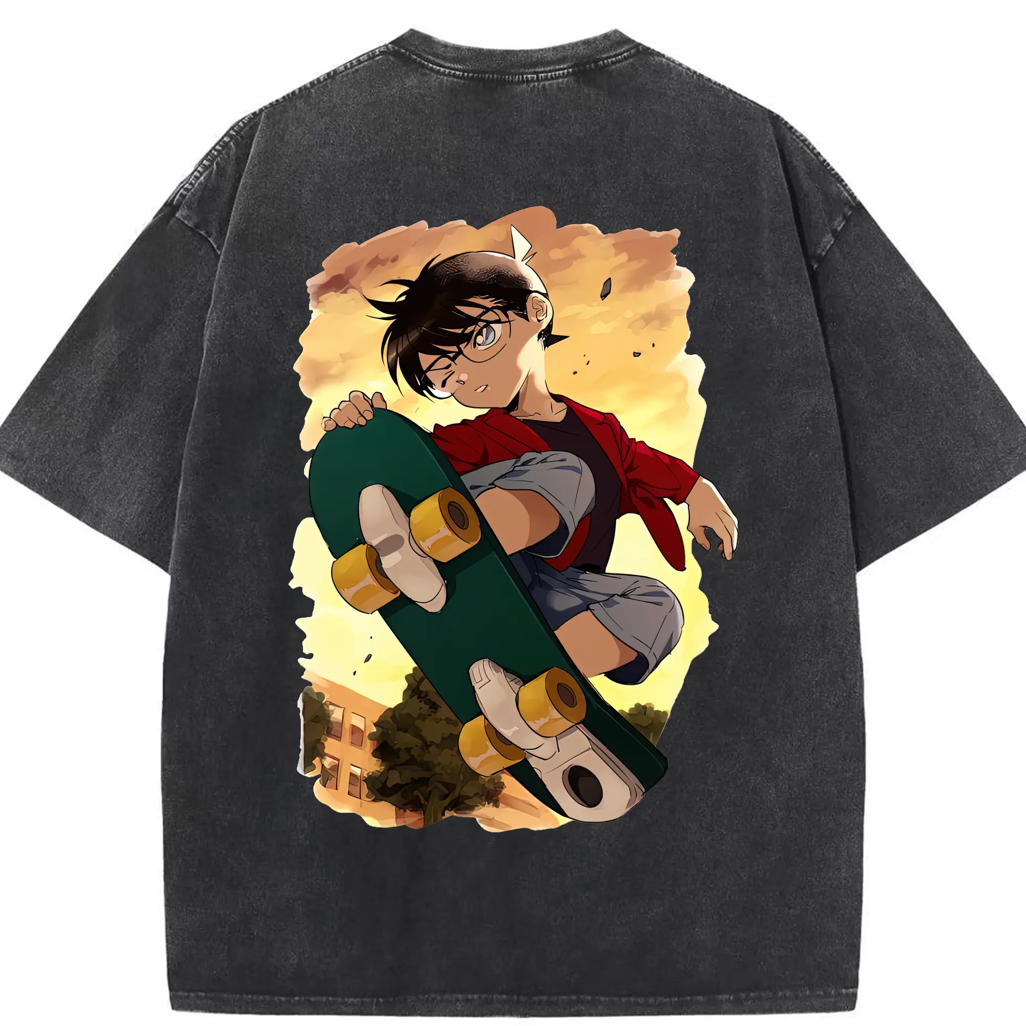 名探偵コナン グッズ 江戸川 コナン - 綿100％ ヴィンテージ風 半袖Tシャツ ・ 背面プリント ・ 柔らか肌触り ・ 通気性 快適 ・ スポーツ カジュアル 外出用