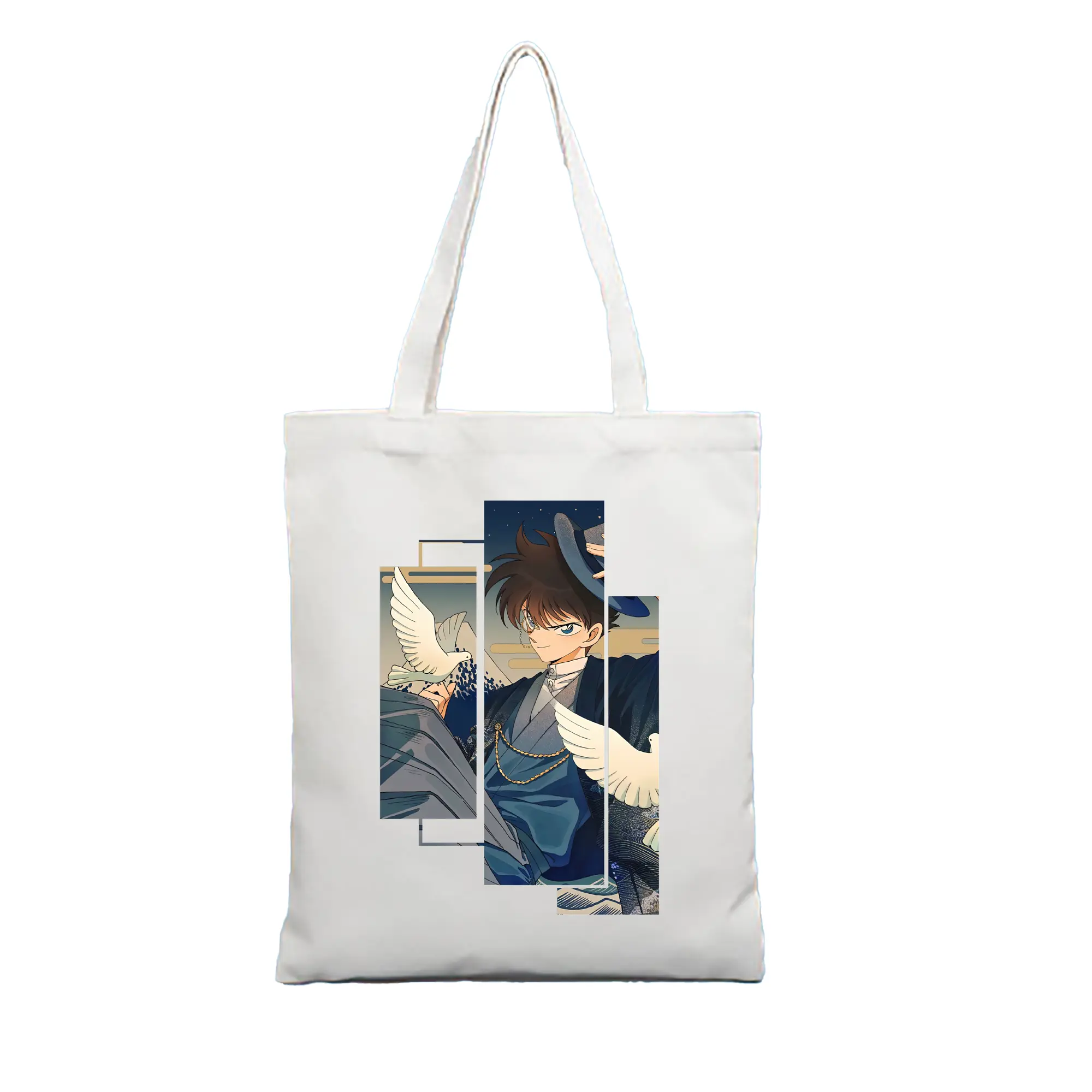 名探偵コナン グッズ 江戸川 コナン - 縦型キャンバス手提げバッグ（トートバッグ） ・ キャンバス素材 ・ ショッピング用 ・ 軽量 丈夫 お手入れ簡単