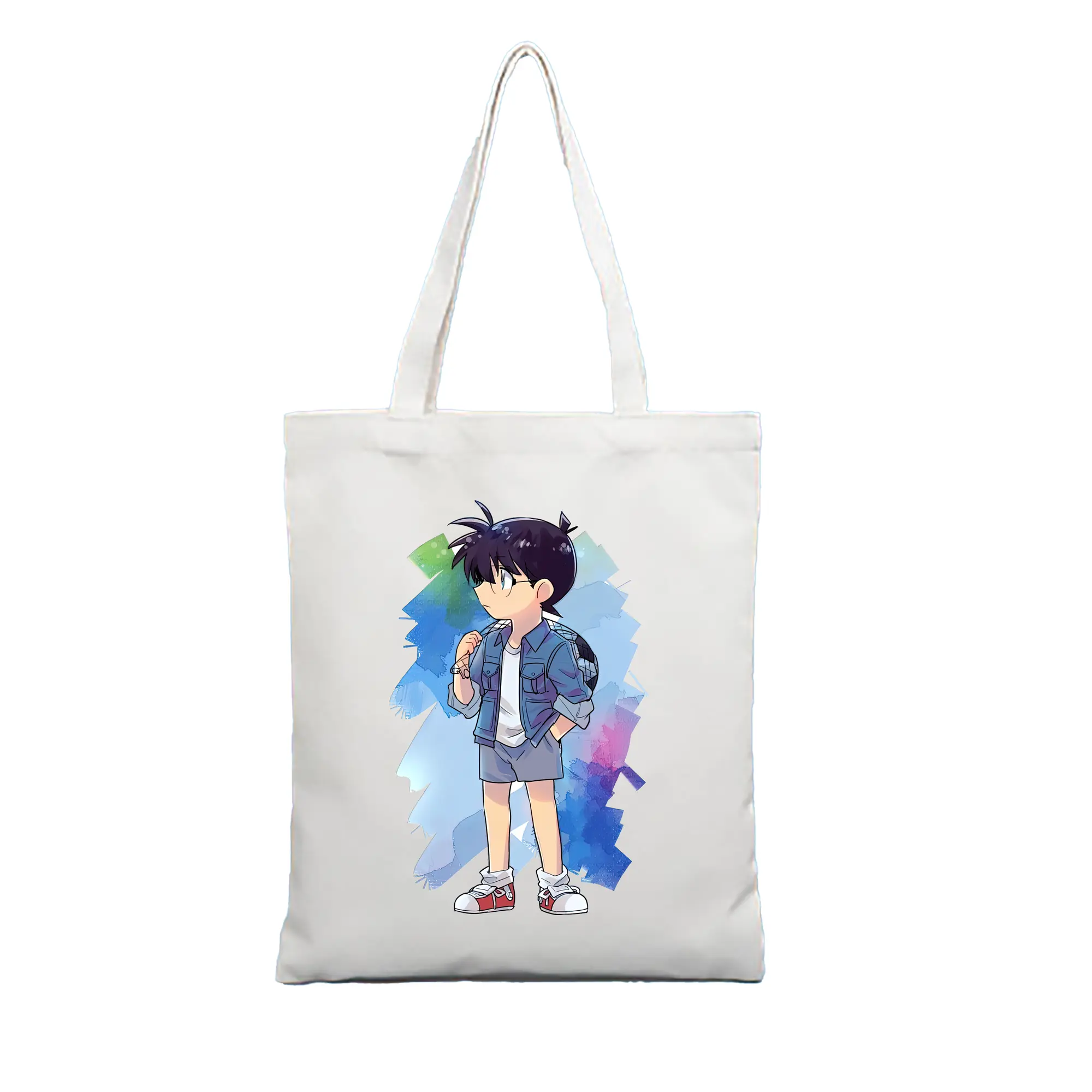 名探偵コナン グッズ 江戸川 コナン - 縦型キャンバス手提げバッグ（トートバッグ） ・ キャンバス素材 ・ ショッピング用 ・ 軽量 丈夫 お手入れ簡単