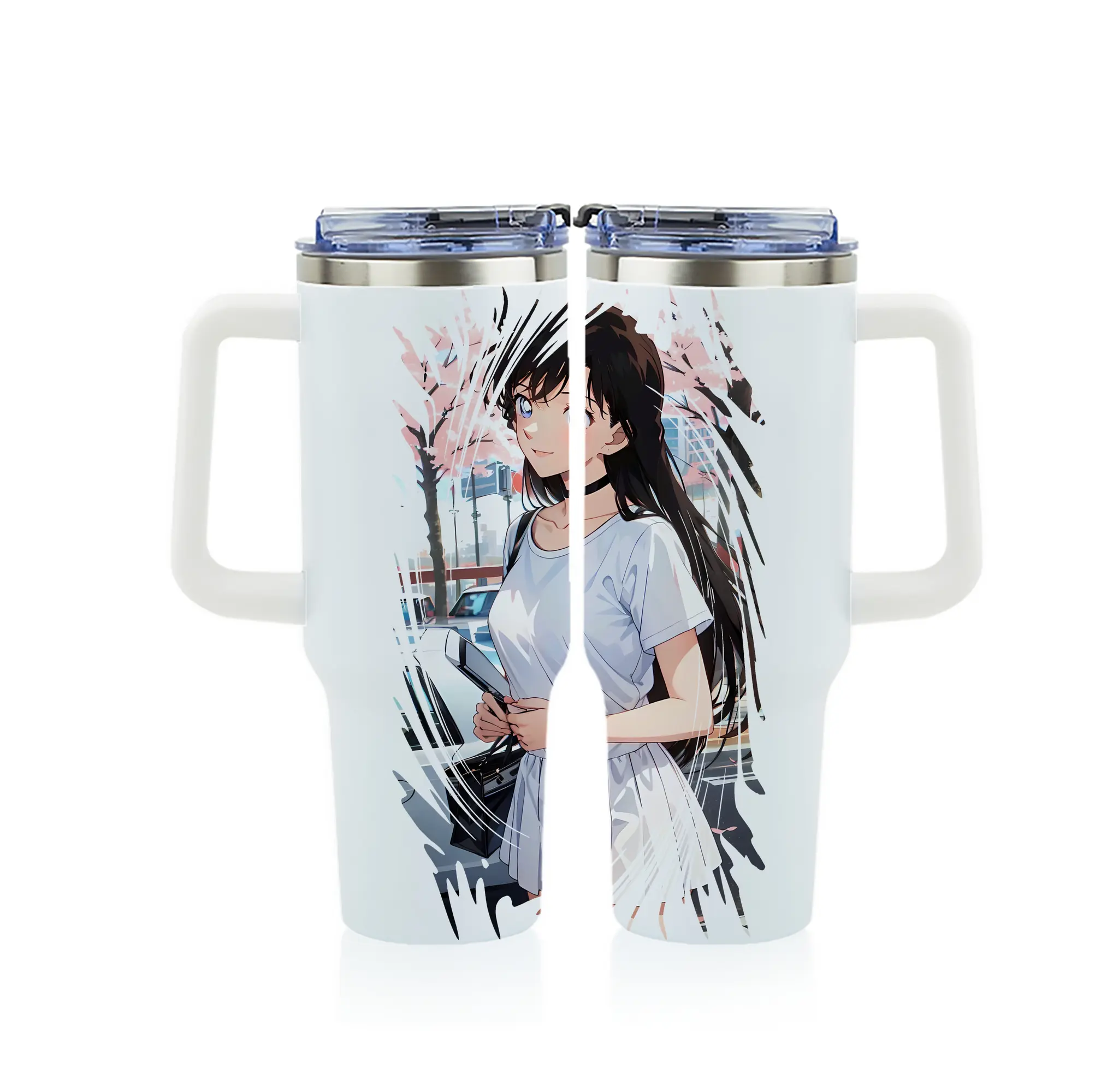 名探偵コナン グッズ 毛利 蘭 - 1200mL フルプリント車用タンブラー ・ 304ステンレス 内側 ・ 201ステンレス 外側 ・ 保温 保冷 ・ 通勤 ドライブ アウトドア用