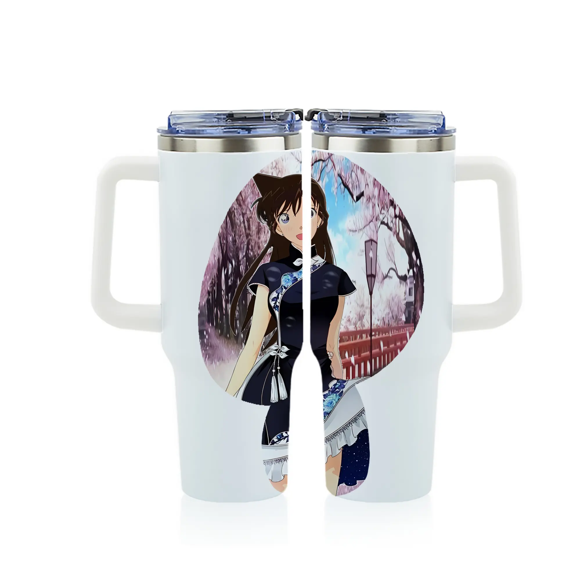 名探偵コナン グッズ 毛利 蘭 - 1200mL フルプリント車用タンブラー ・ 304ステンレス 内側 ・ 201ステンレス 外側 ・ 保温 保冷 ・ 通勤 ドライブ アウトドア用