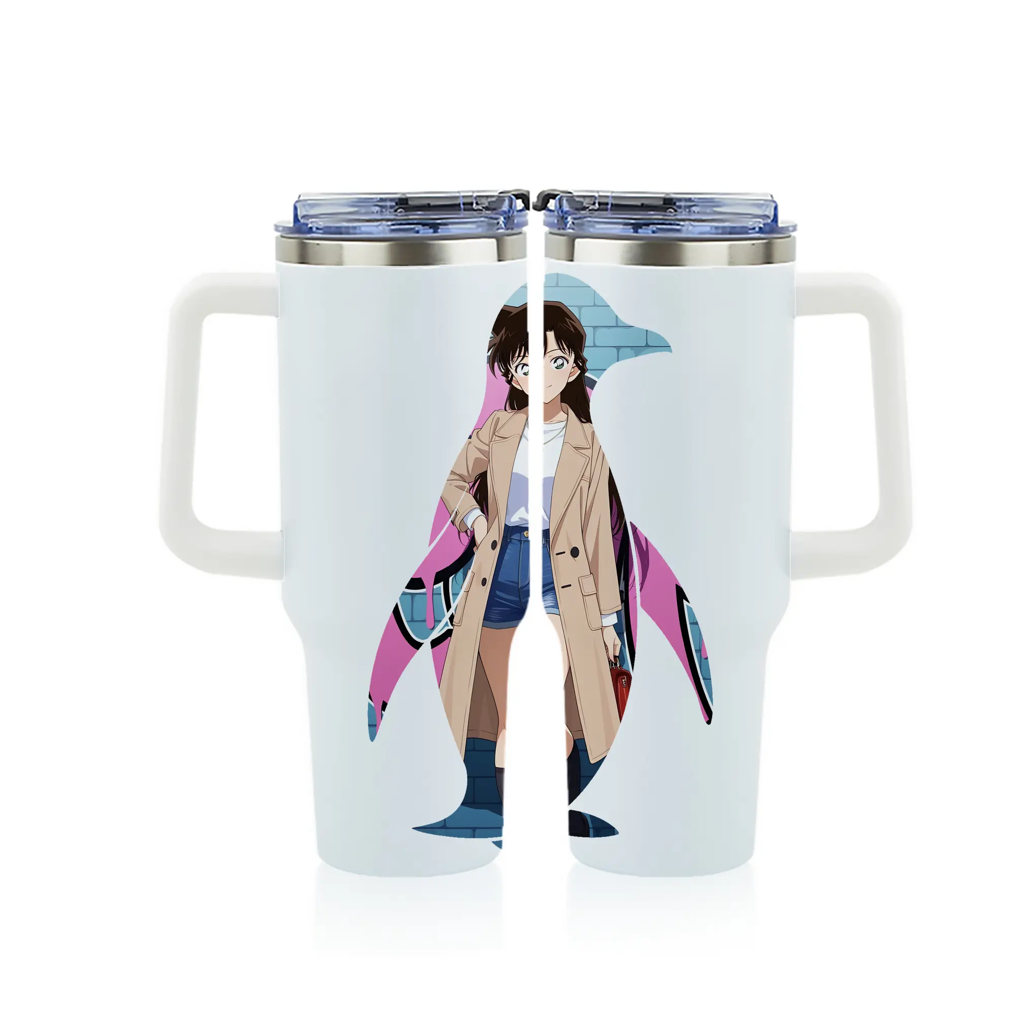 名探偵コナン グッズ 毛利 蘭 - 1200mL フルプリント車用タンブラー ・ 304ステンレス 内側 ・ 201ステンレス 外側 ・ 保温 保冷 ・ 通勤 ドライブ アウトドア用