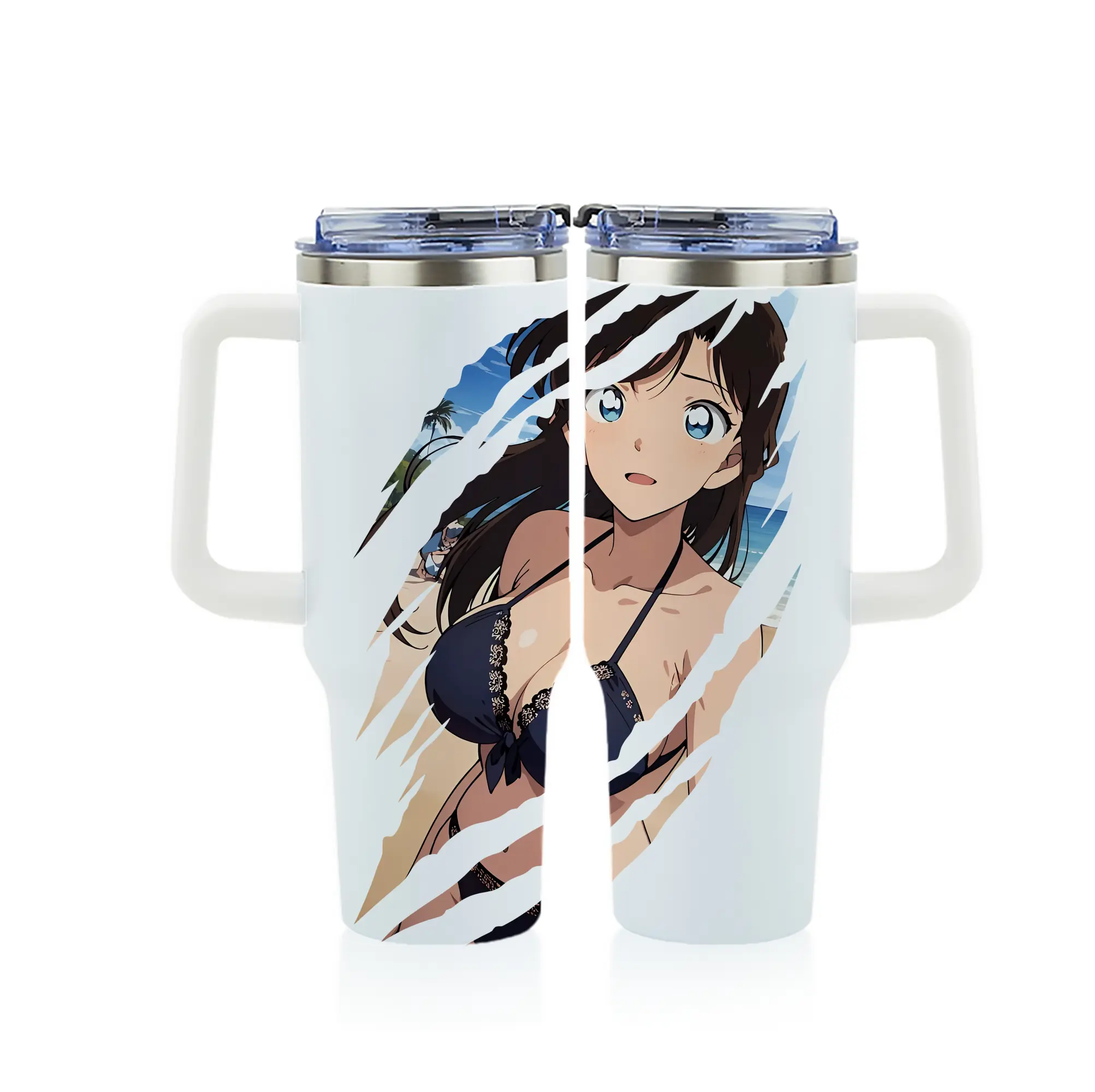 名探偵コナン グッズ 毛利 蘭 - 1200mL フルプリント車用タンブラー ・ 304ステンレス 内側 ・ 201ステンレス 外側 ・ 保温 保冷 ・ 通勤 ドライブ アウトドア用