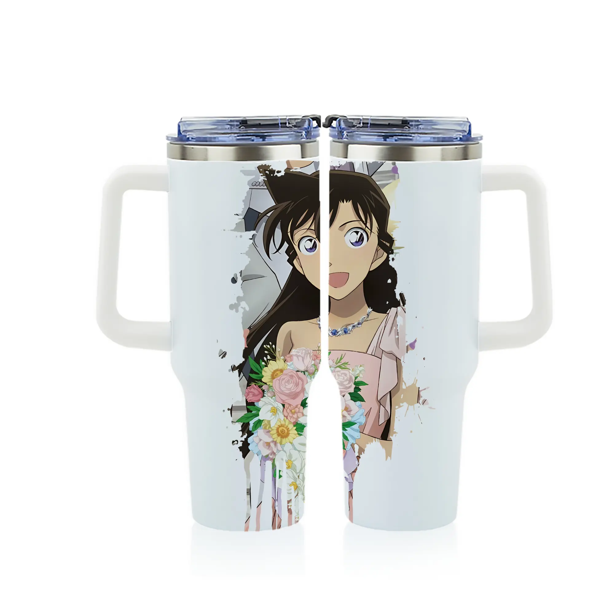 名探偵コナン グッズ 毛利 蘭 - 1200mL フルプリント車用タンブラー ・ 304ステンレス 内側 ・ 201ステンレス 外側 ・ 保温 保冷 ・ 通勤 ドライブ アウトドア用