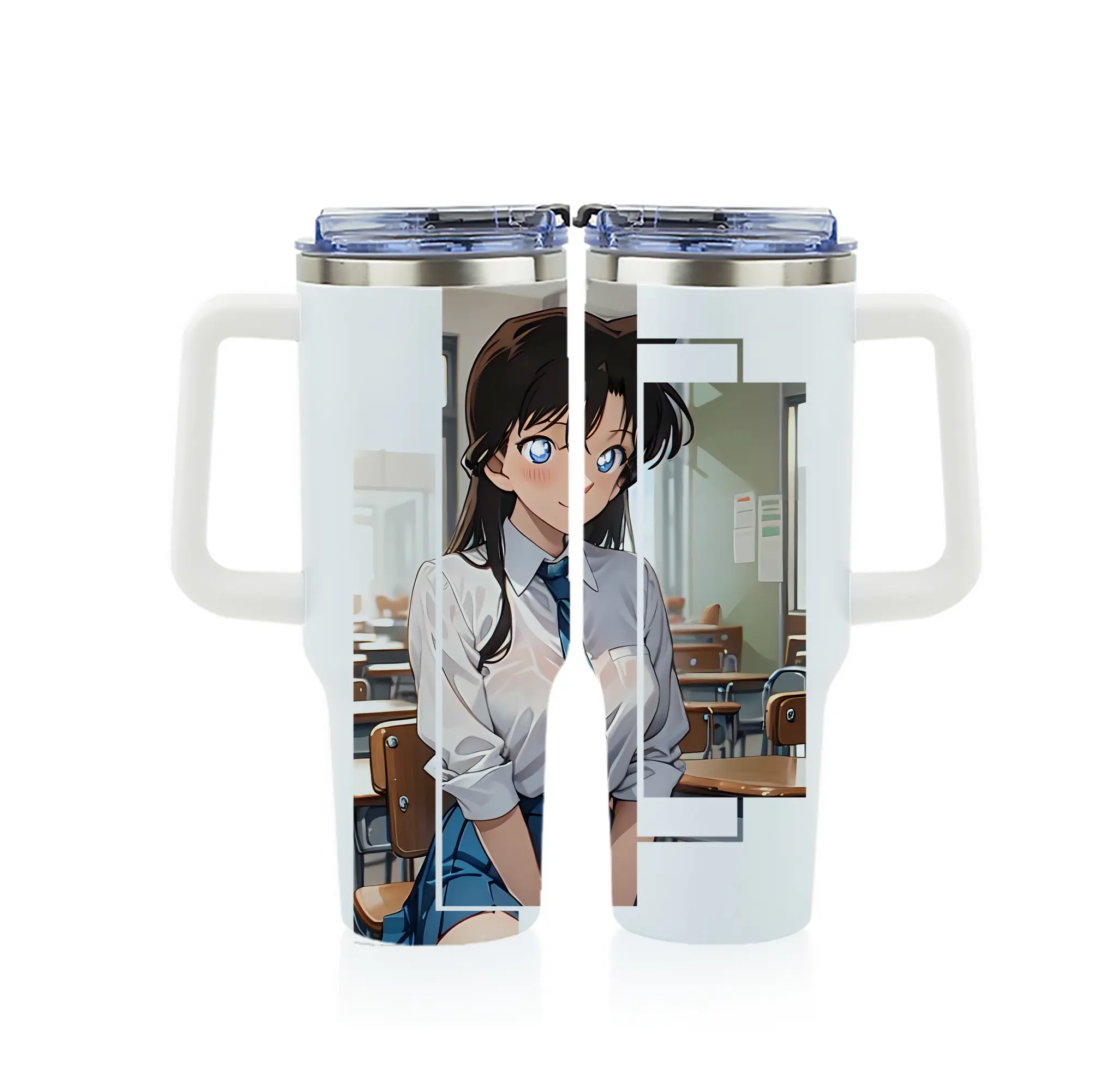 名探偵コナン グッズ 毛利 蘭 - 1200mL フルプリント車用タンブラー ・ 304ステンレス 内側 ・ 201ステンレス 外側 ・ 保温 保冷 ・ 通勤 ドライブ アウトドア用