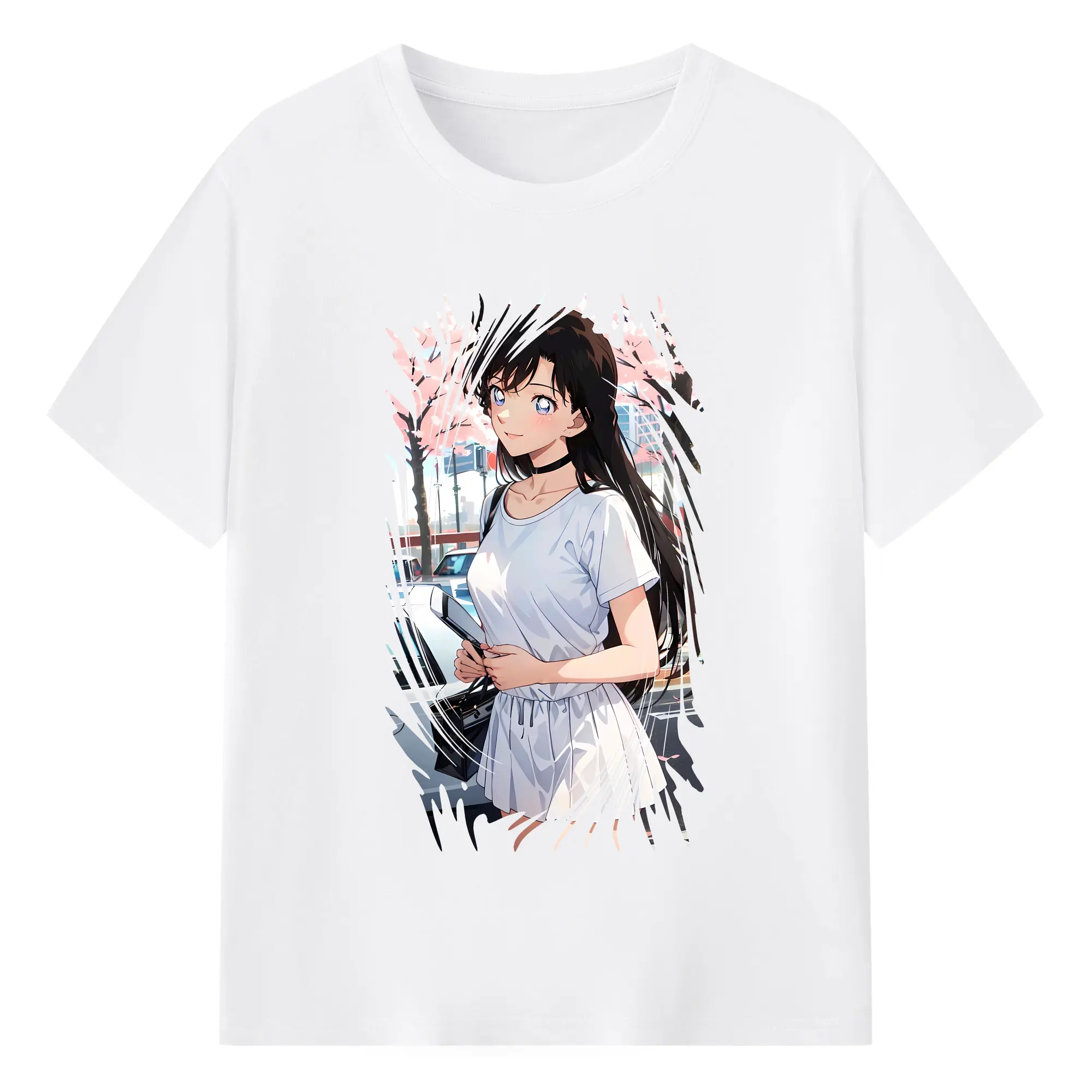 名探偵コナン グッズ 毛利 蘭 - 綿100％ 半袖Tシャツ ・ フロントプリント ・ 快適 通気性 ・ 日常使い 散歩 スポーツ用