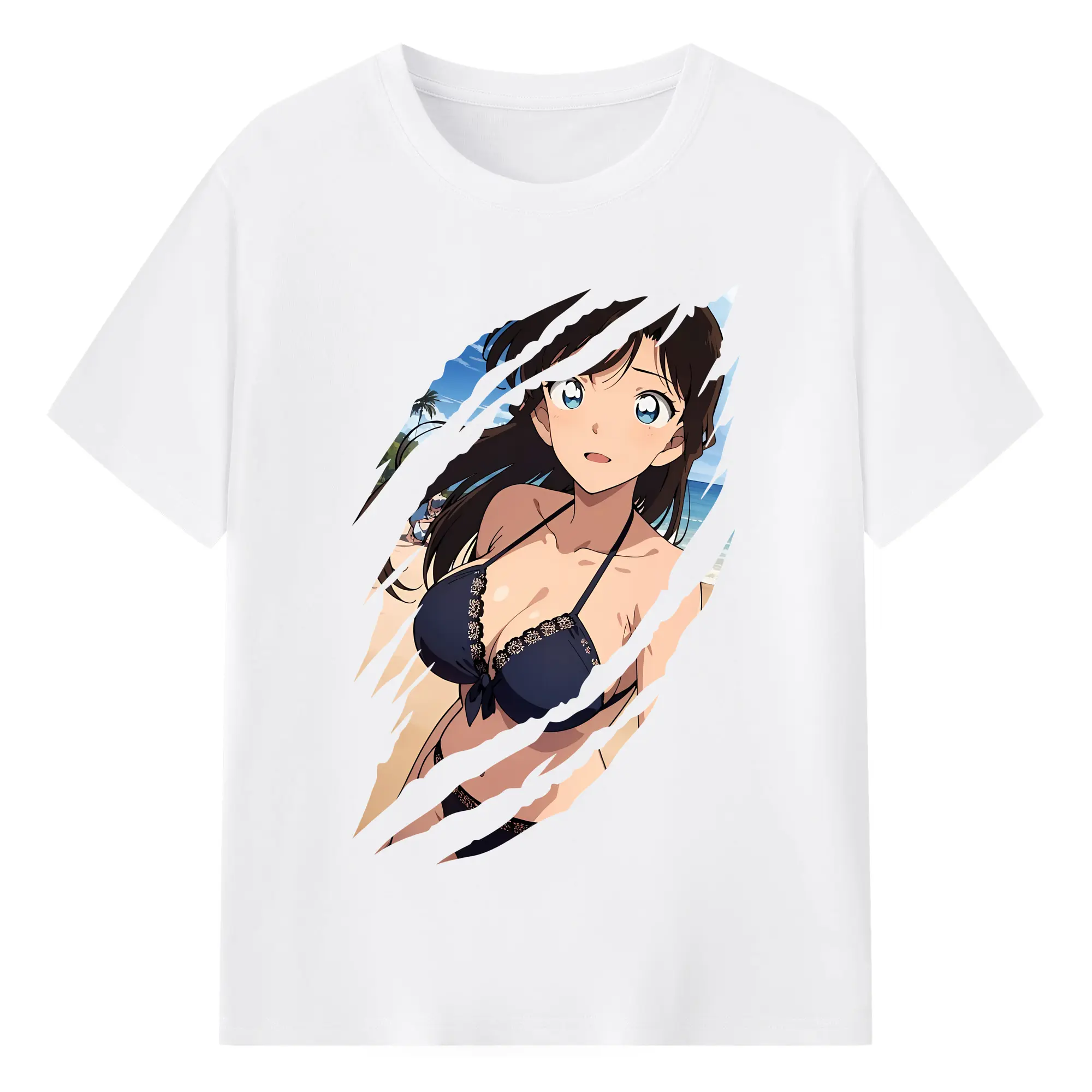 名探偵コナン グッズ 毛利 蘭 - 綿100％ 半袖Tシャツ ・ フロントプリント ・ 快適 通気性 ・ 日常使い 散歩 スポーツ用