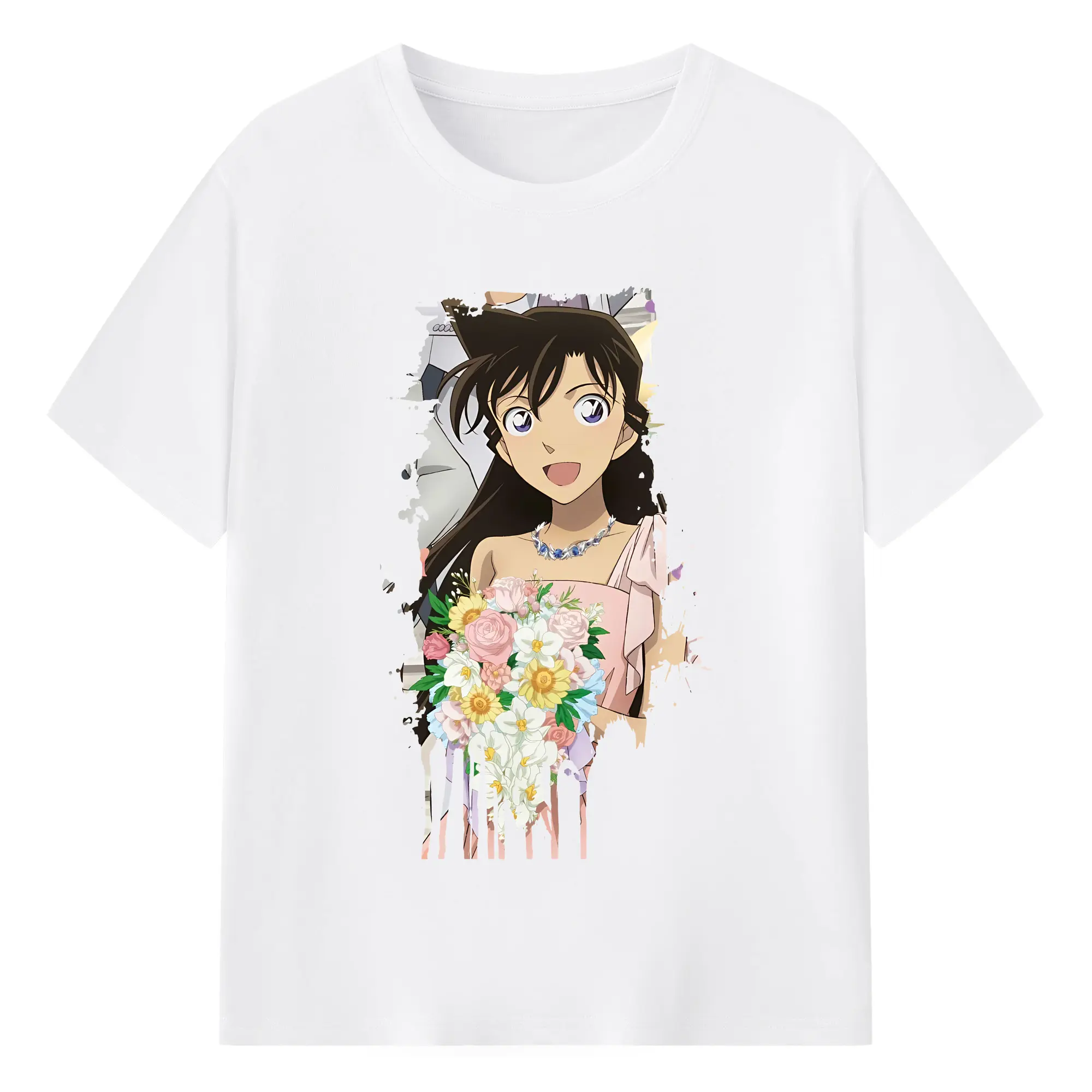 名探偵コナン グッズ 毛利 蘭 - 綿100％ 半袖Tシャツ ・ フロントプリント ・ 快適 通気性 ・ 日常使い 散歩 スポーツ用