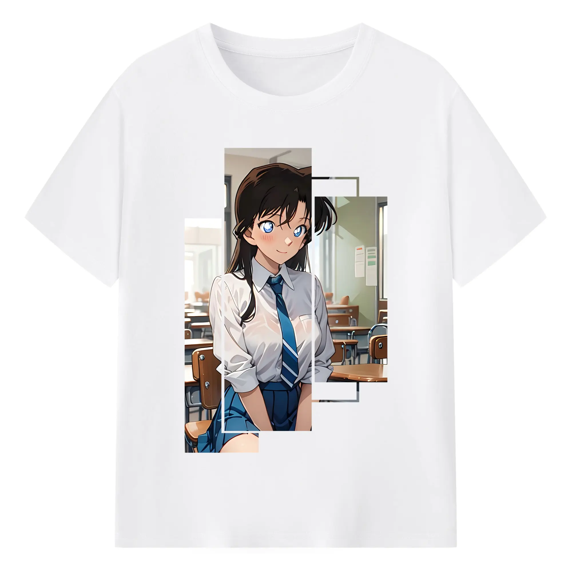 名探偵コナン グッズ 毛利 蘭 - 綿100％ 半袖Tシャツ ・ フロントプリント ・ 快適 通気性 ・ 日常使い 散歩 スポーツ用