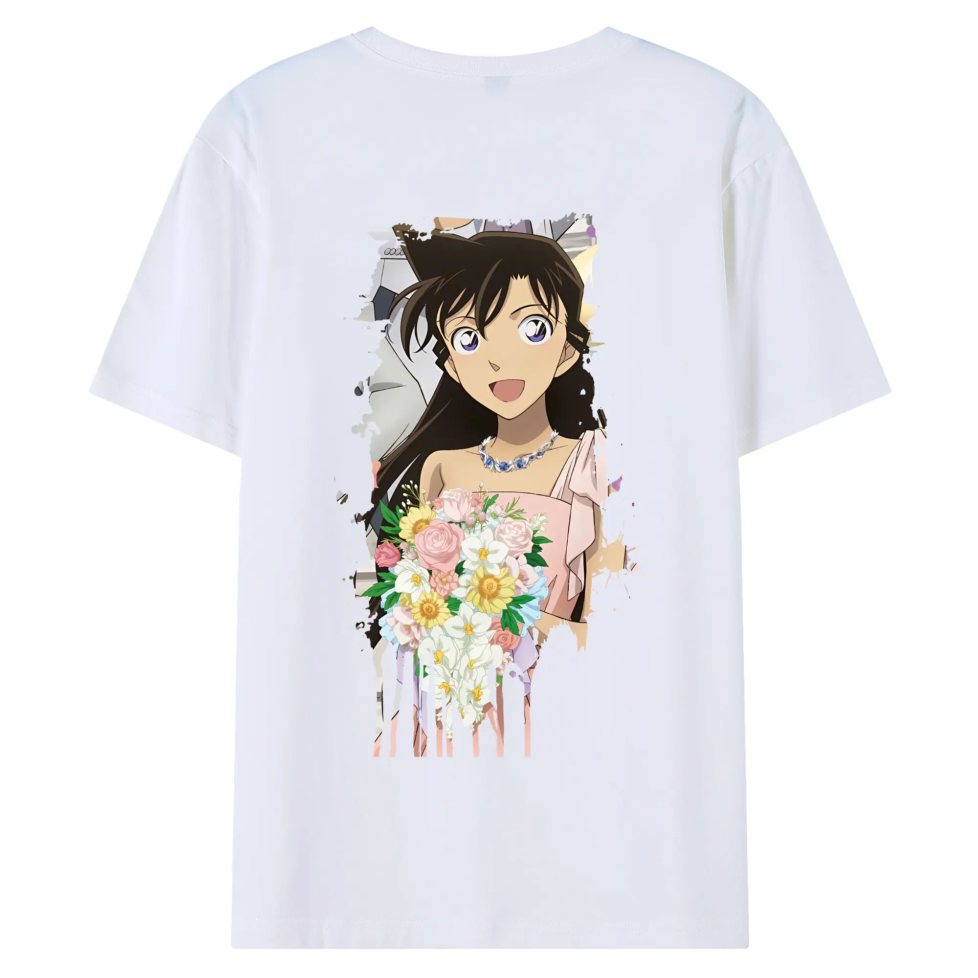 名探偵コナン グッズ 毛利 蘭 - 綿100％ 半袖Tシャツ ・ バックプリント ・ 快適 通気性 ・ 日常使い 散歩 スポーツ用