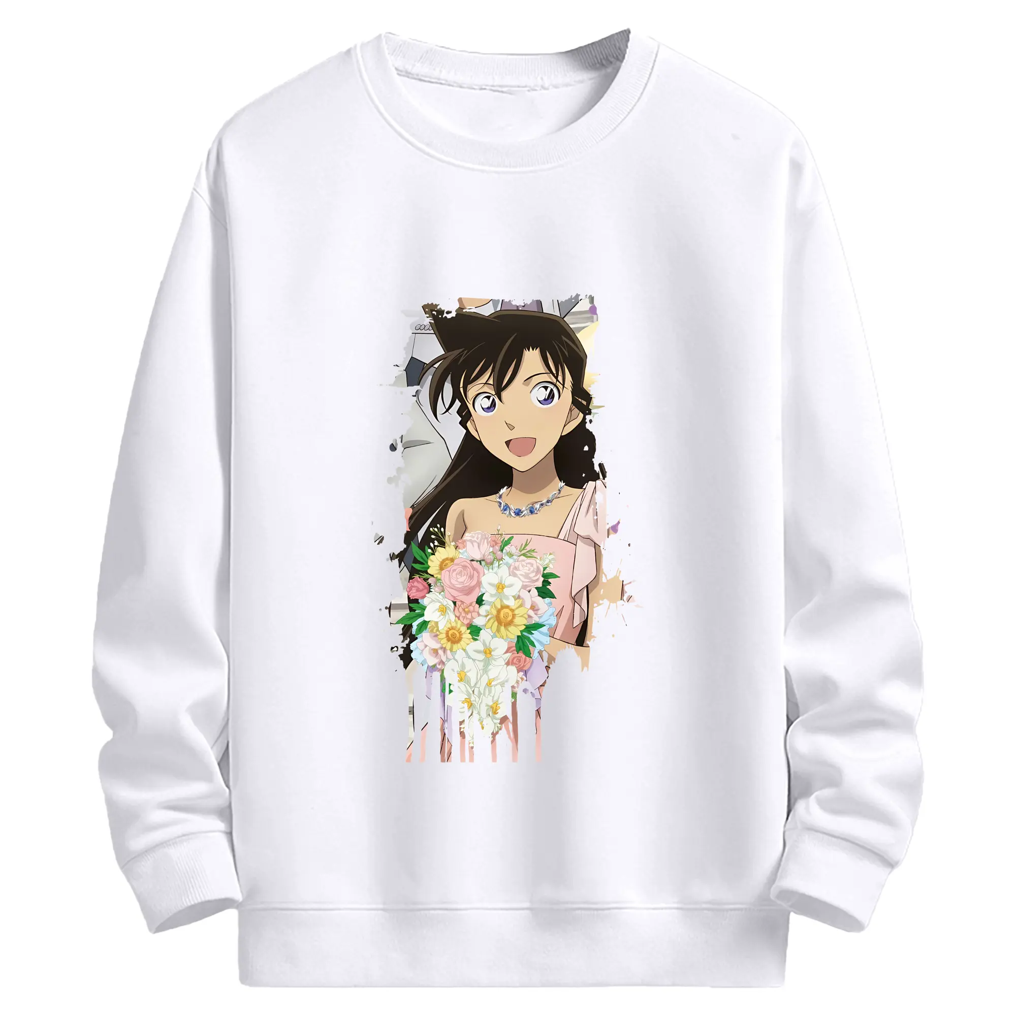 名探偵コナン グッズ 毛利 蘭 - 高品質 クルーネック スウェット ・ コットン59％ ポリエステル41％ ・ ユニセックス 長袖 トレーナー ・ カジュアル デイリー スポーツ 散歩用