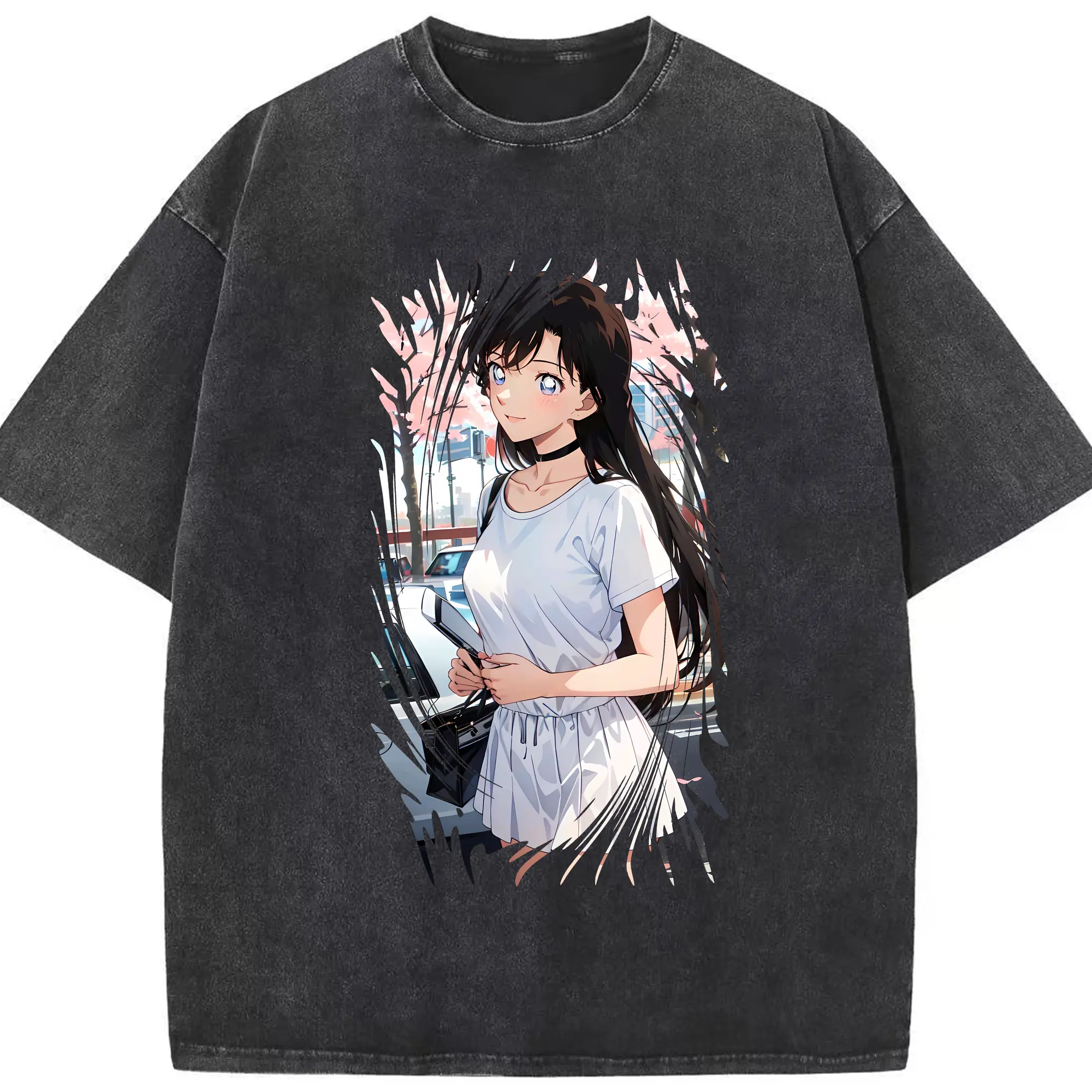 名探偵コナン グッズ 毛利 蘭 - 綿100％ ヴィンテージ風 半袖Tシャツ ・ フロントプリント ・ 柔らか肌触り ・ 通気性 快適 ・ スポーツ カジュアル 外出用