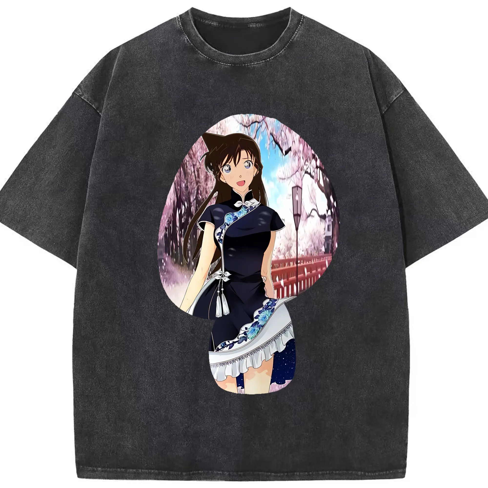 名探偵コナン グッズ 毛利 蘭 - 綿100％ ヴィンテージ風 半袖Tシャツ ・ フロントプリント ・ 柔らか肌触り ・ 通気性 快適 ・ スポーツ カジュアル 外出用