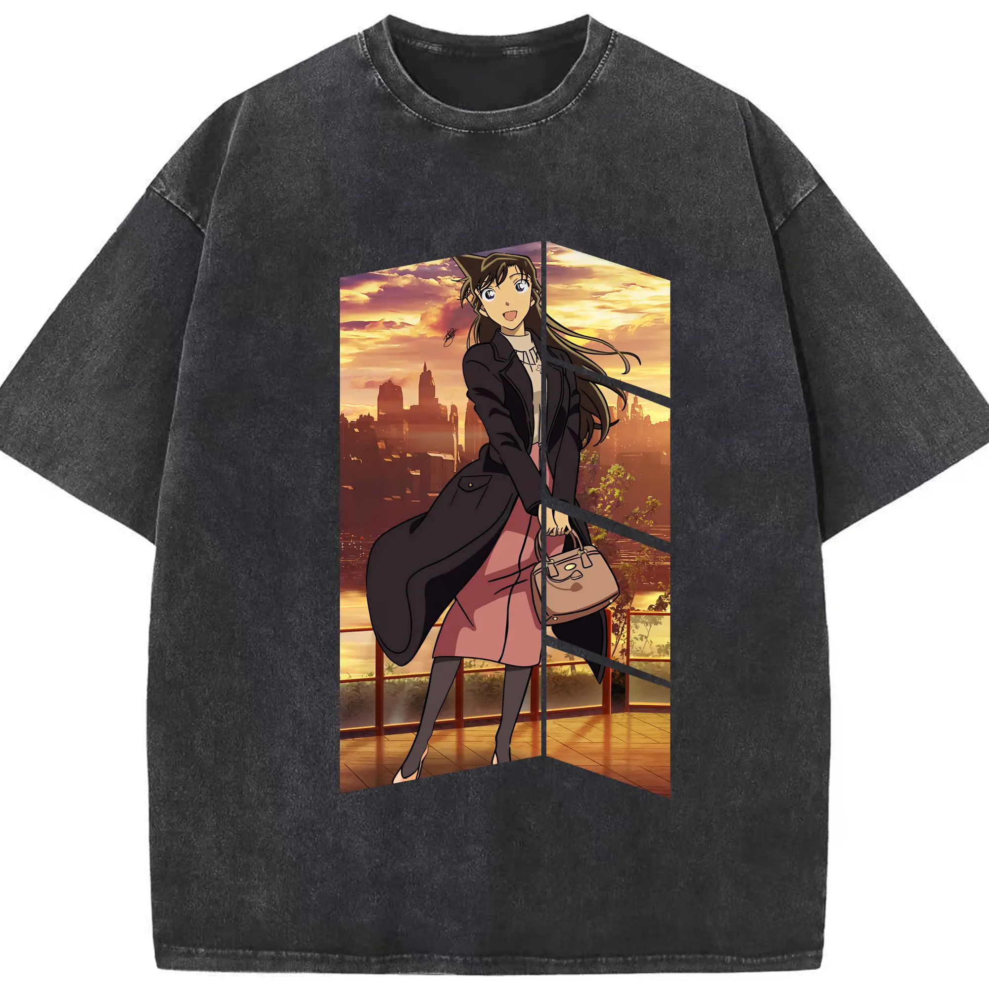 名探偵コナン グッズ 毛利 蘭 - 綿100％ ヴィンテージ風 半袖Tシャツ ・ フロントプリント ・ 柔らか肌触り ・ 通気性 快適 ・ スポーツ カジュアル 外出用