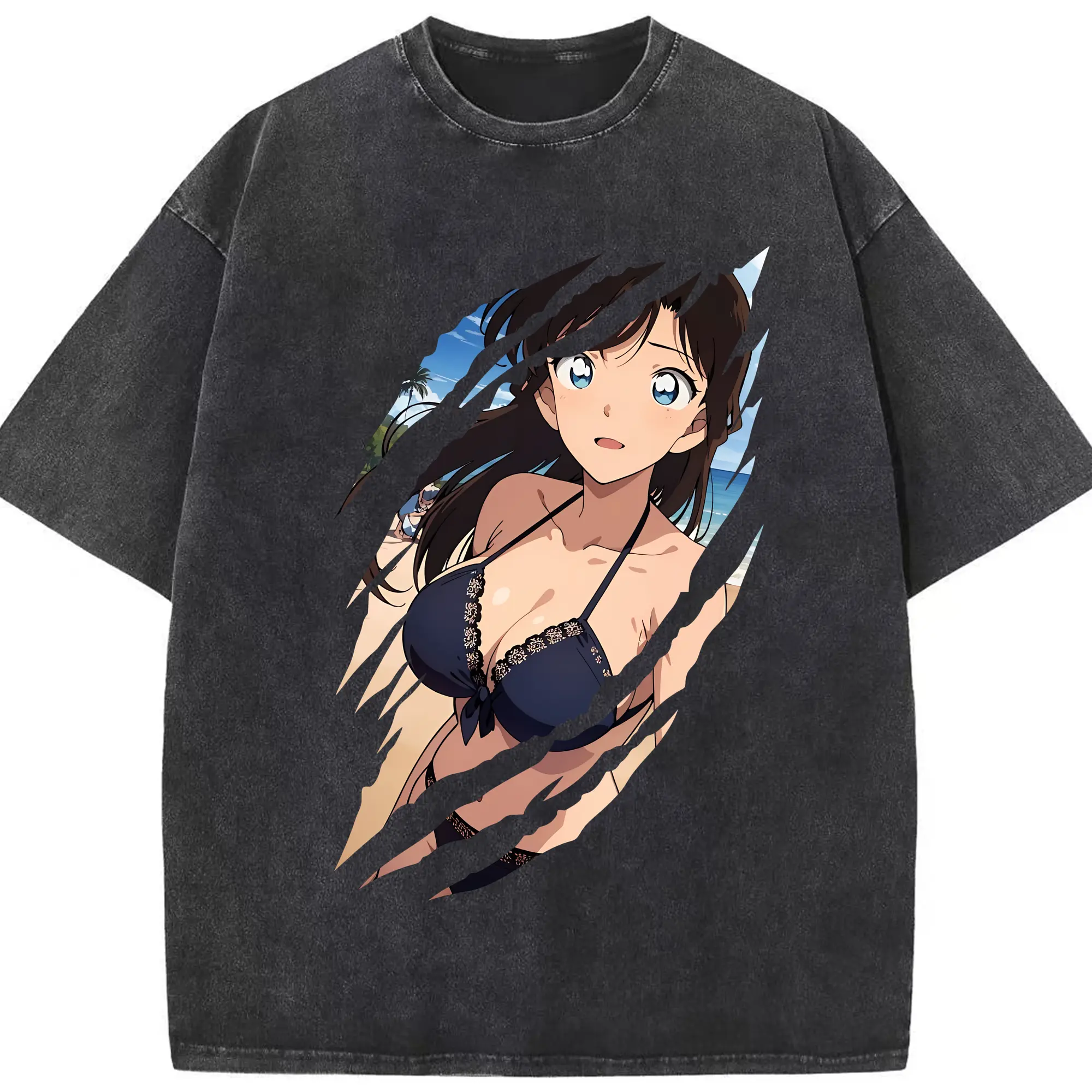 名探偵コナン グッズ 毛利 蘭 - 綿100％ ヴィンテージ風 半袖Tシャツ ・ フロントプリント ・ 柔らか肌触り ・ 通気性 快適 ・ スポーツ カジュアル 外出用