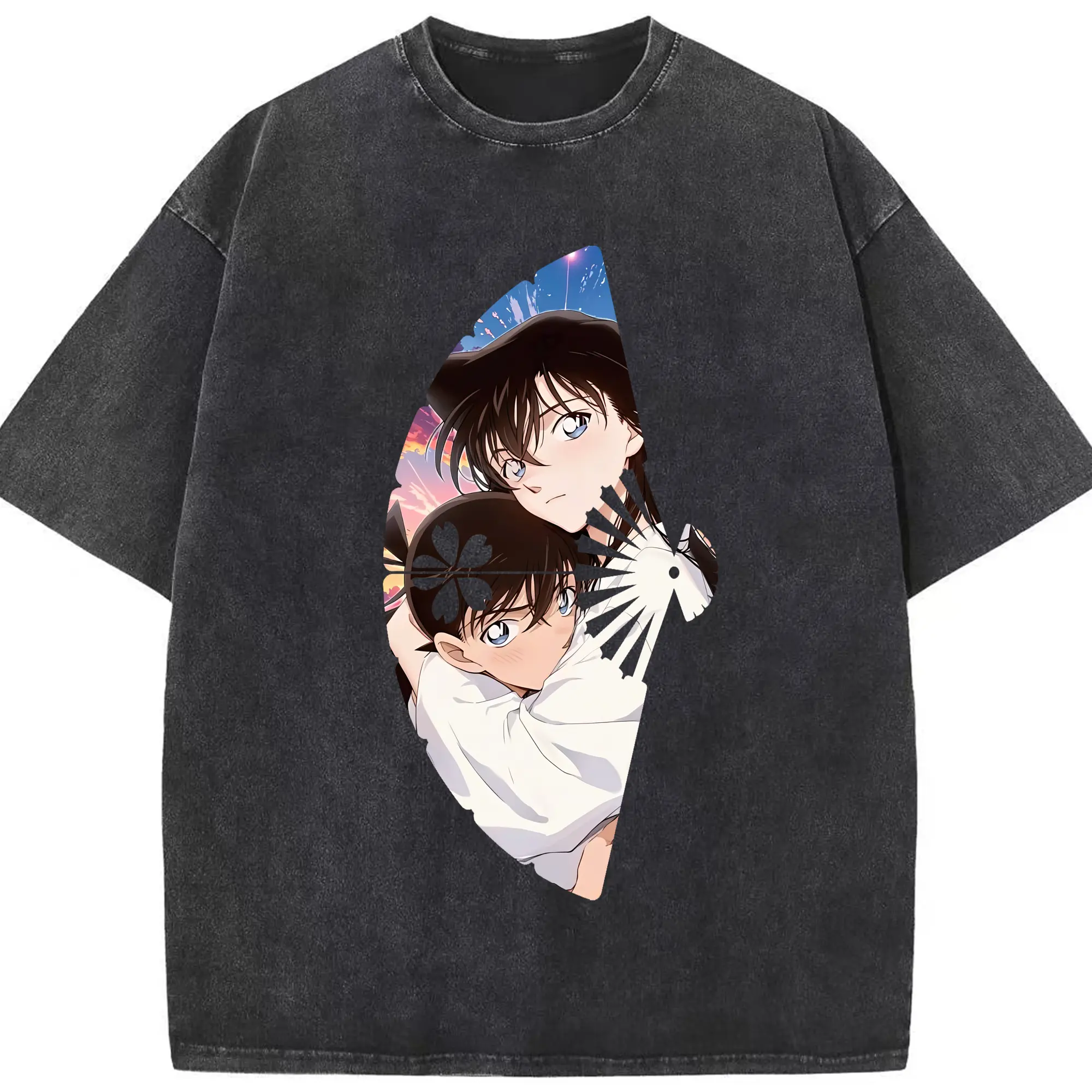 名探偵コナン グッズ 毛利 蘭 - 綿100％ ヴィンテージ風 半袖Tシャツ ・ フロントプリント ・ 柔らか肌触り ・ 通気性 快適 ・ スポーツ カジュアル 外出用