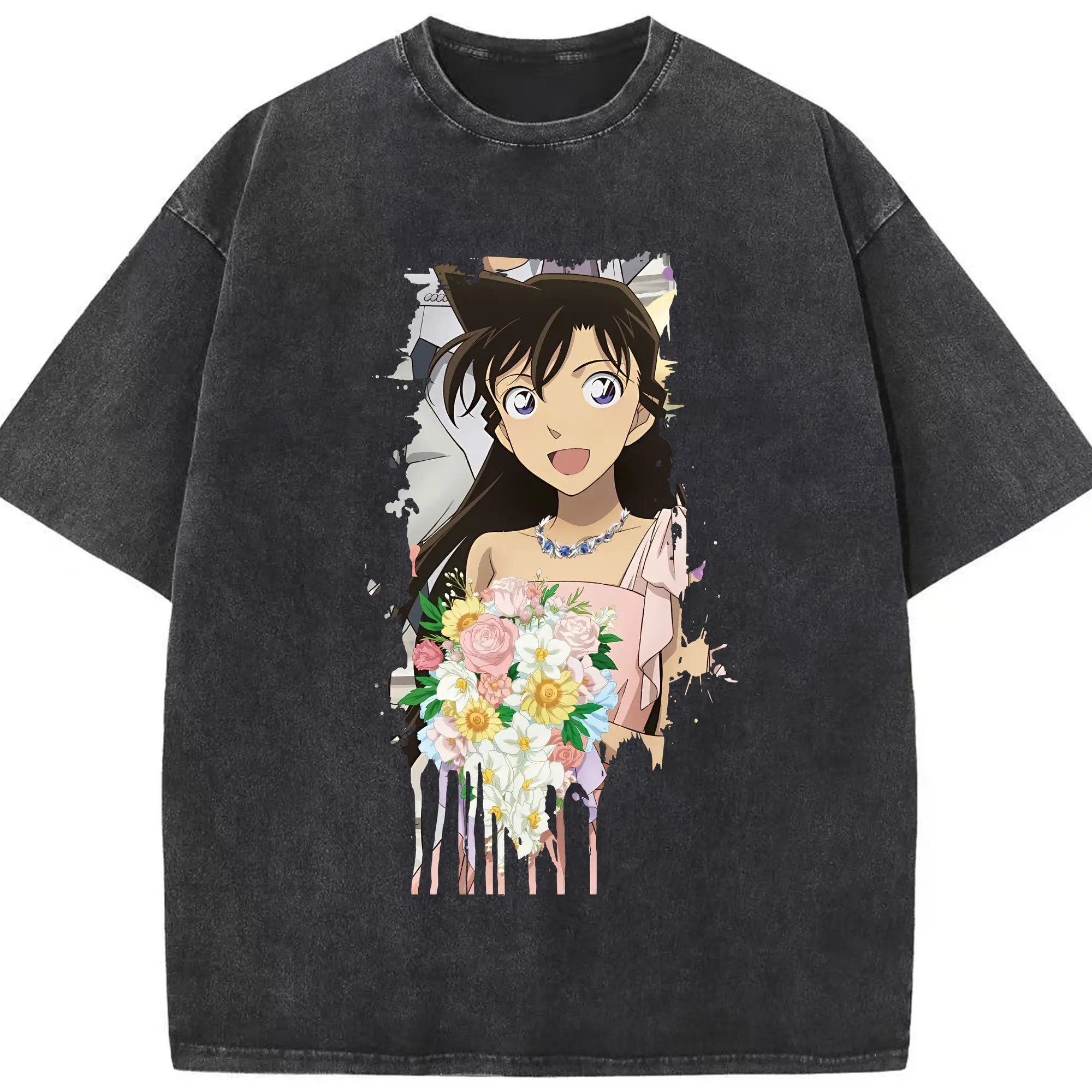 名探偵コナン グッズ 毛利 蘭 - 綿100％ ヴィンテージ風 半袖Tシャツ ・ フロントプリント ・ 柔らか肌触り ・ 通気性 快適 ・ スポーツ カジュアル 外出用