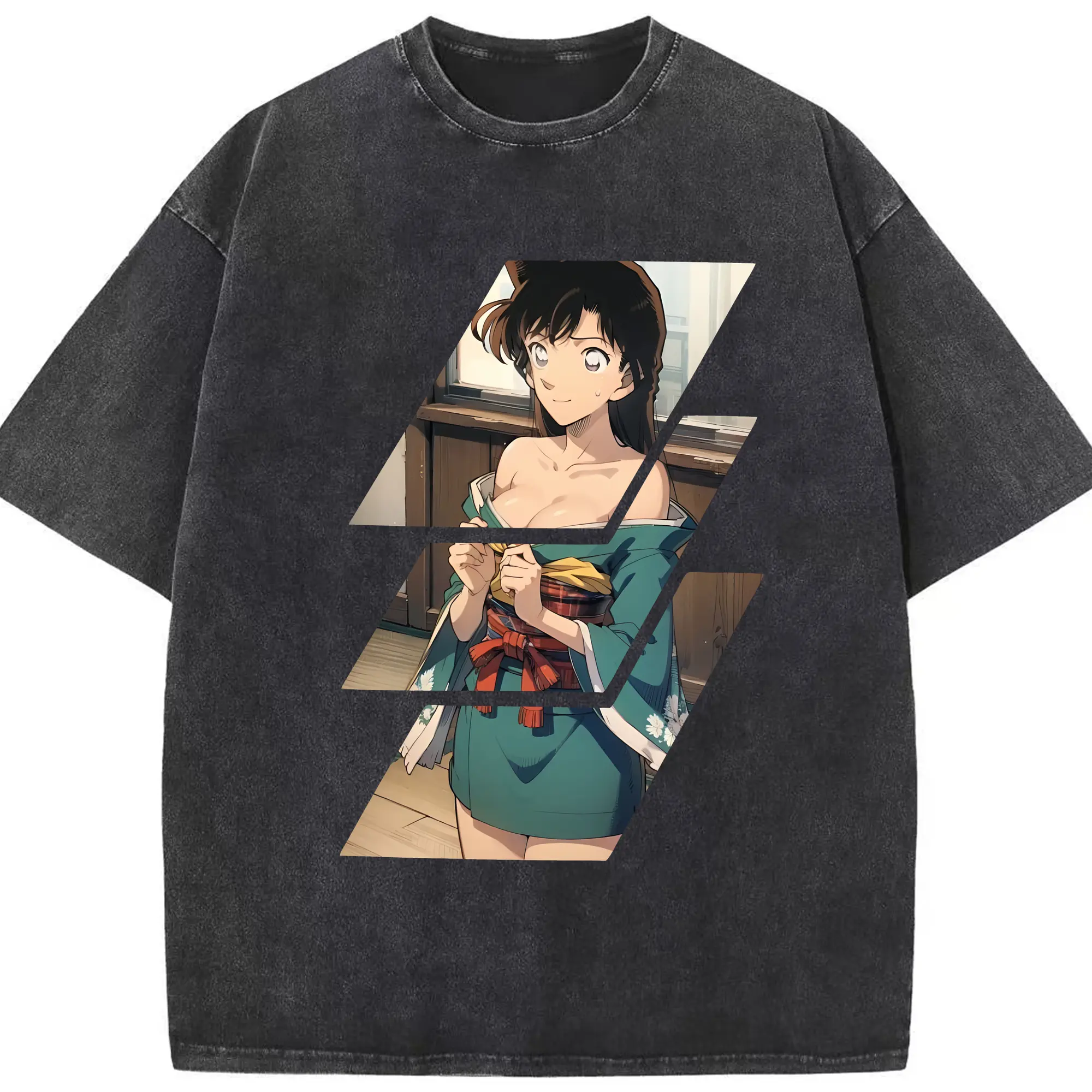 名探偵コナン グッズ 毛利 蘭 - 綿100％ ヴィンテージ風 半袖Tシャツ ・ フロントプリント ・ 柔らか肌触り ・ 通気性 快適 ・ スポーツ カジュアル 外出用