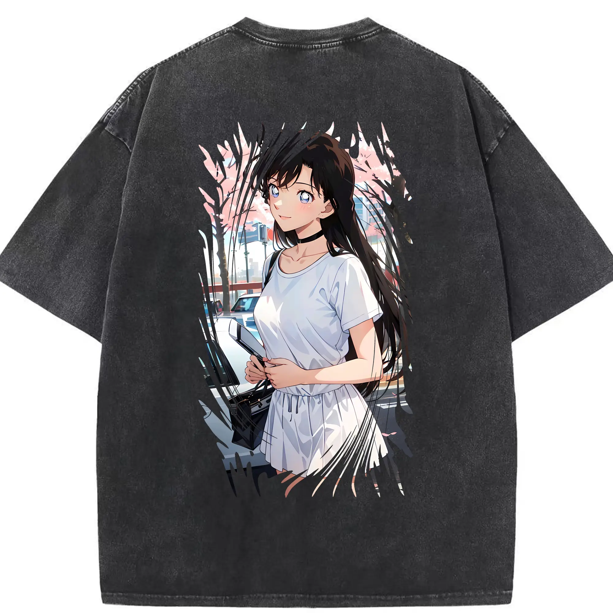 名探偵コナン グッズ 毛利 蘭 - 綿100％ ヴィンテージ風 半袖Tシャツ ・ 背面プリント ・ 柔らか肌触り ・ 通気性 快適 ・ スポーツ カジュアル 外出用