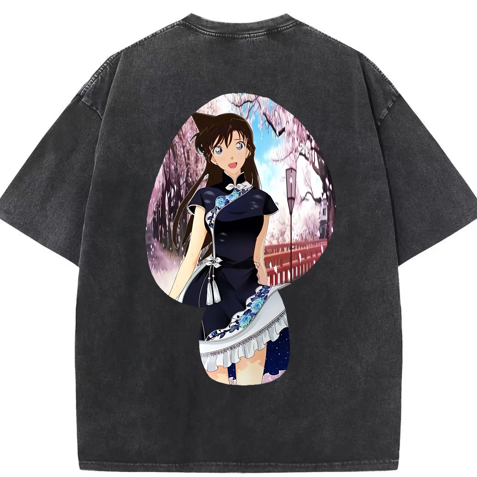 名探偵コナン グッズ 毛利 蘭 - 綿100％ ヴィンテージ風 半袖Tシャツ ・ 背面プリント ・ 柔らか肌触り ・ 通気性 快適 ・ スポーツ カジュアル 外出用