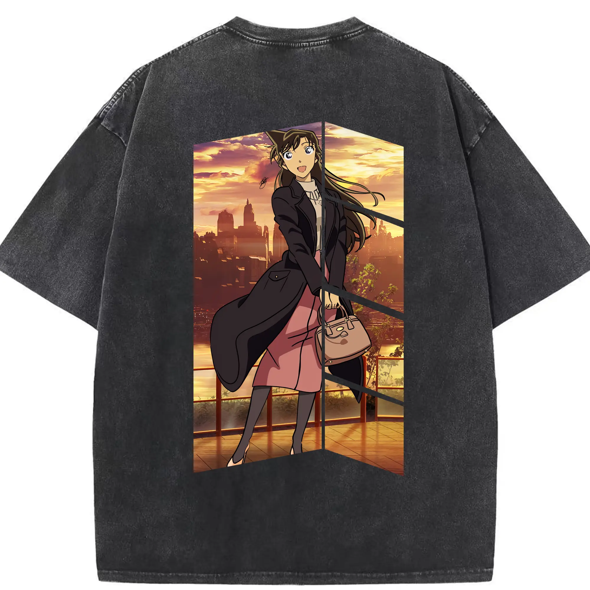 名探偵コナン グッズ 毛利 蘭 - 綿100％ ヴィンテージ風 半袖Tシャツ ・ 背面プリント ・ 柔らか肌触り ・ 通気性 快適 ・ スポーツ カジュアル 外出用