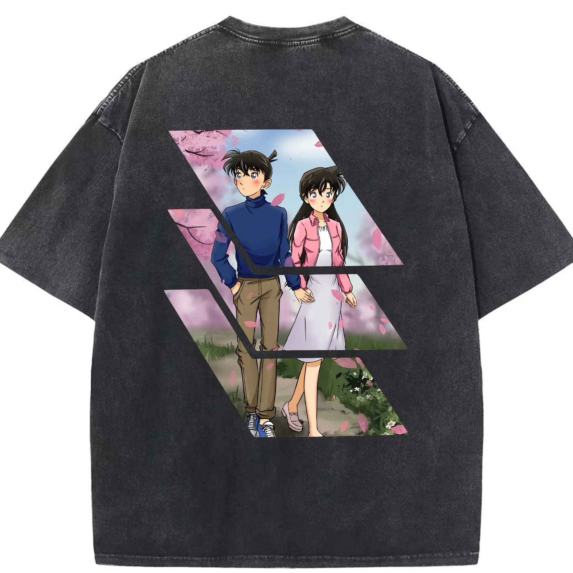 名探偵コナン グッズ 毛利 蘭 - 綿100％ ヴィンテージ風 半袖Tシャツ ・ 背面プリント ・ 柔らか肌触り ・ 通気性 快適 ・ スポーツ カジュアル 外出用