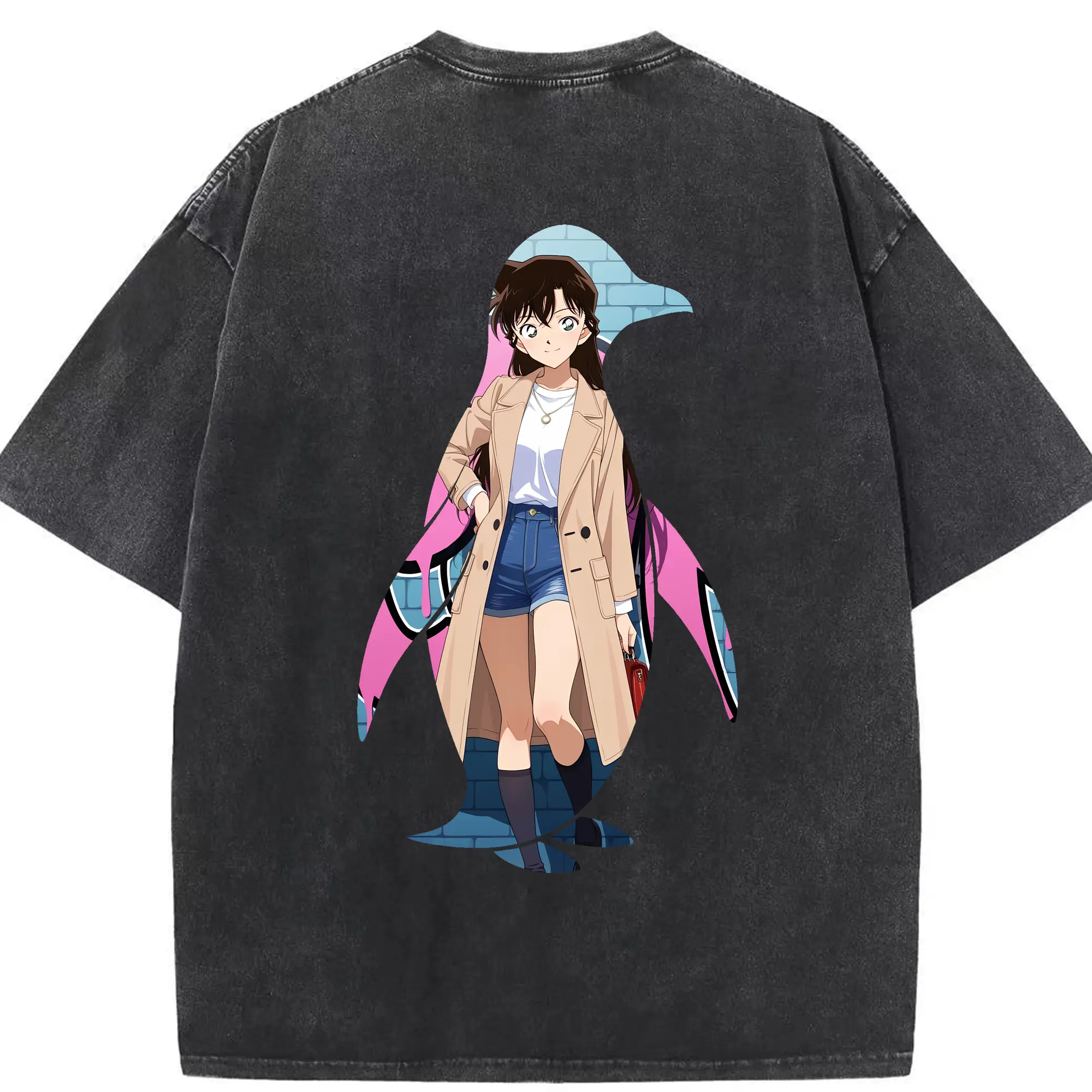 名探偵コナン グッズ 毛利 蘭 - 綿100％ ヴィンテージ風 半袖Tシャツ ・ 背面プリント ・ 柔らか肌触り ・ 通気性 快適 ・ スポーツ カジュアル 外出用