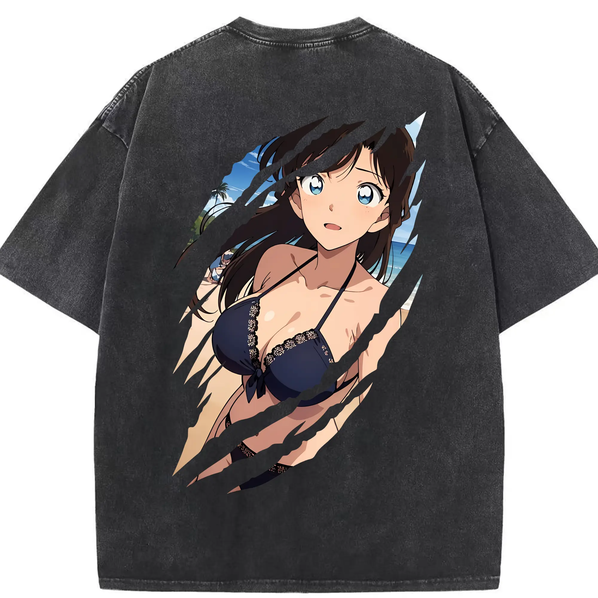 名探偵コナン グッズ 毛利 蘭 - 綿100％ ヴィンテージ風 半袖Tシャツ ・ 背面プリント ・ 柔らか肌触り ・ 通気性 快適 ・ スポーツ カジュアル 外出用