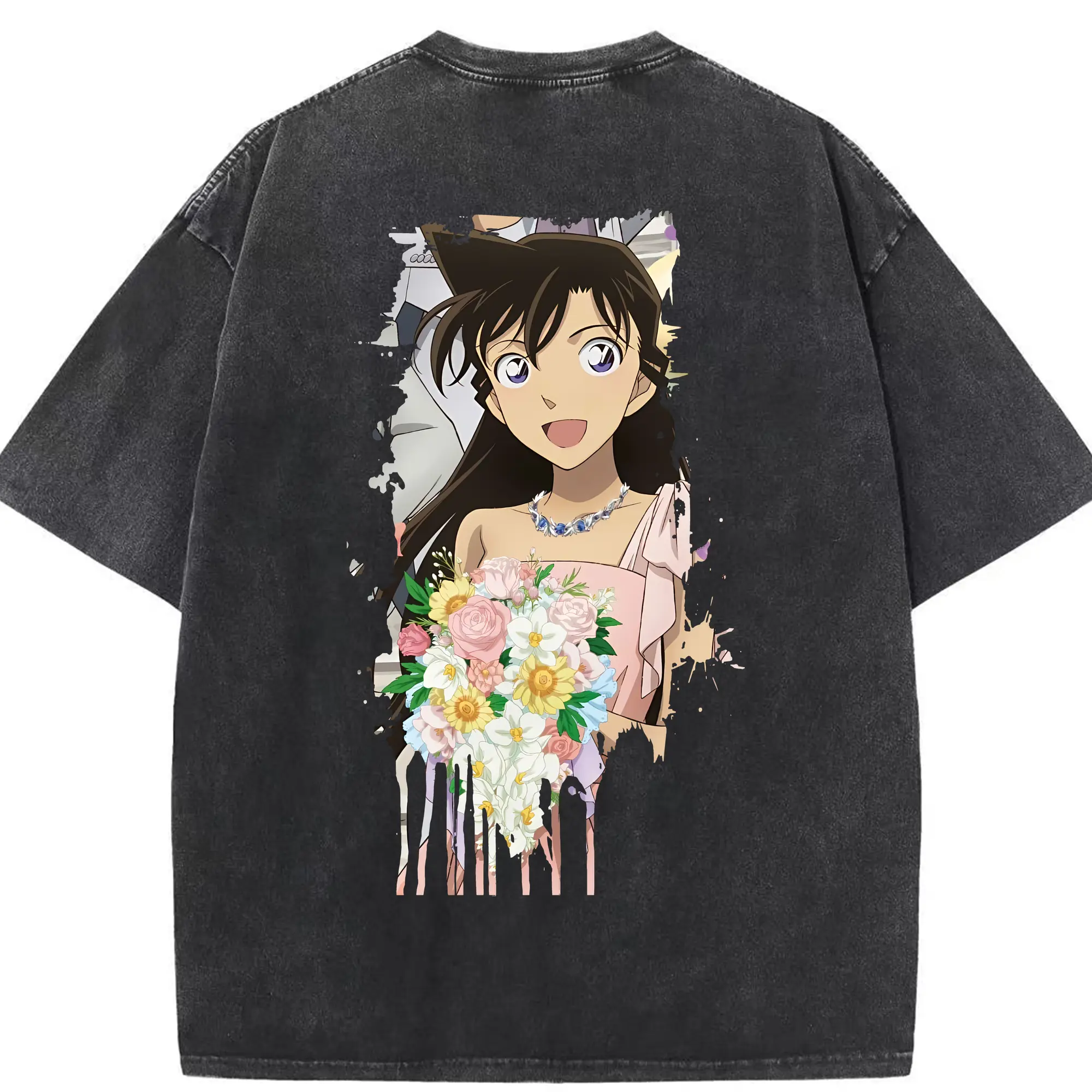 名探偵コナン グッズ 毛利 蘭 - 綿100％ ヴィンテージ風 半袖Tシャツ ・ 背面プリント ・ 柔らか肌触り ・ 通気性 快適 ・ スポーツ カジュアル 外出用