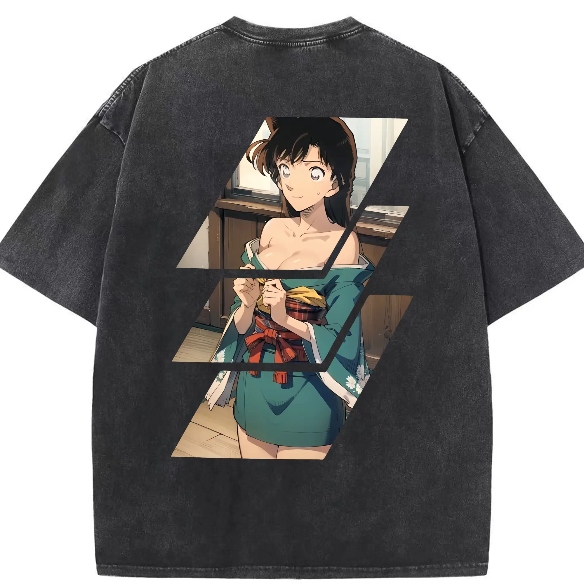 名探偵コナン グッズ 毛利 蘭 - 綿100％ ヴィンテージ風 半袖Tシャツ ・ 背面プリント ・ 柔らか肌触り ・ 通気性 快適 ・ スポーツ カジュアル 外出用