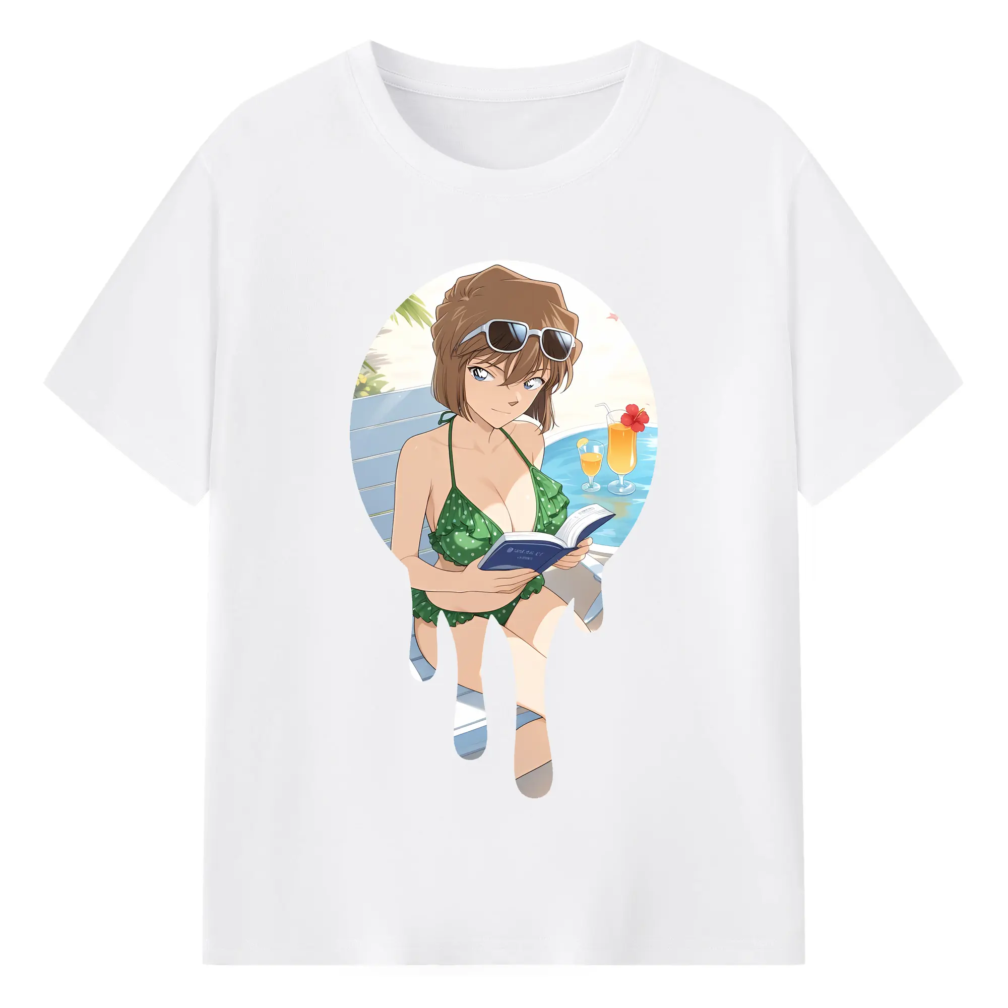 名探偵コナン グッズ 灰原 哀 - 綿100％ 半袖Tシャツ ・ フロントプリント ・ 快適 通気性 ・ 日常使い 散歩 スポーツ用