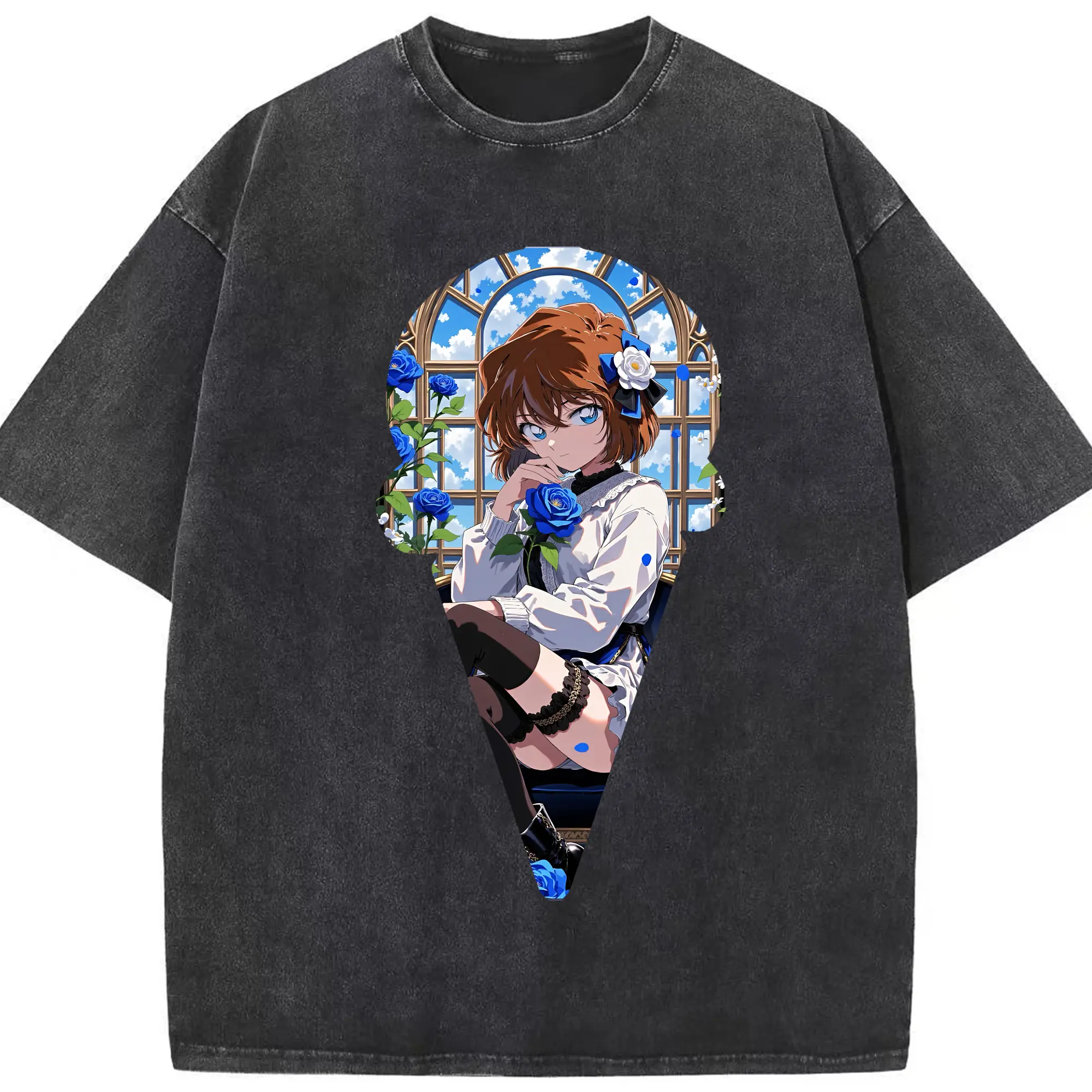 名探偵コナン グッズ 灰原 哀 - 綿100％ ヴィンテージ風 半袖Tシャツ ・ フロントプリント ・ 柔らか肌触り ・ 通気性 快適 ・ スポーツ カジュアル 外出用