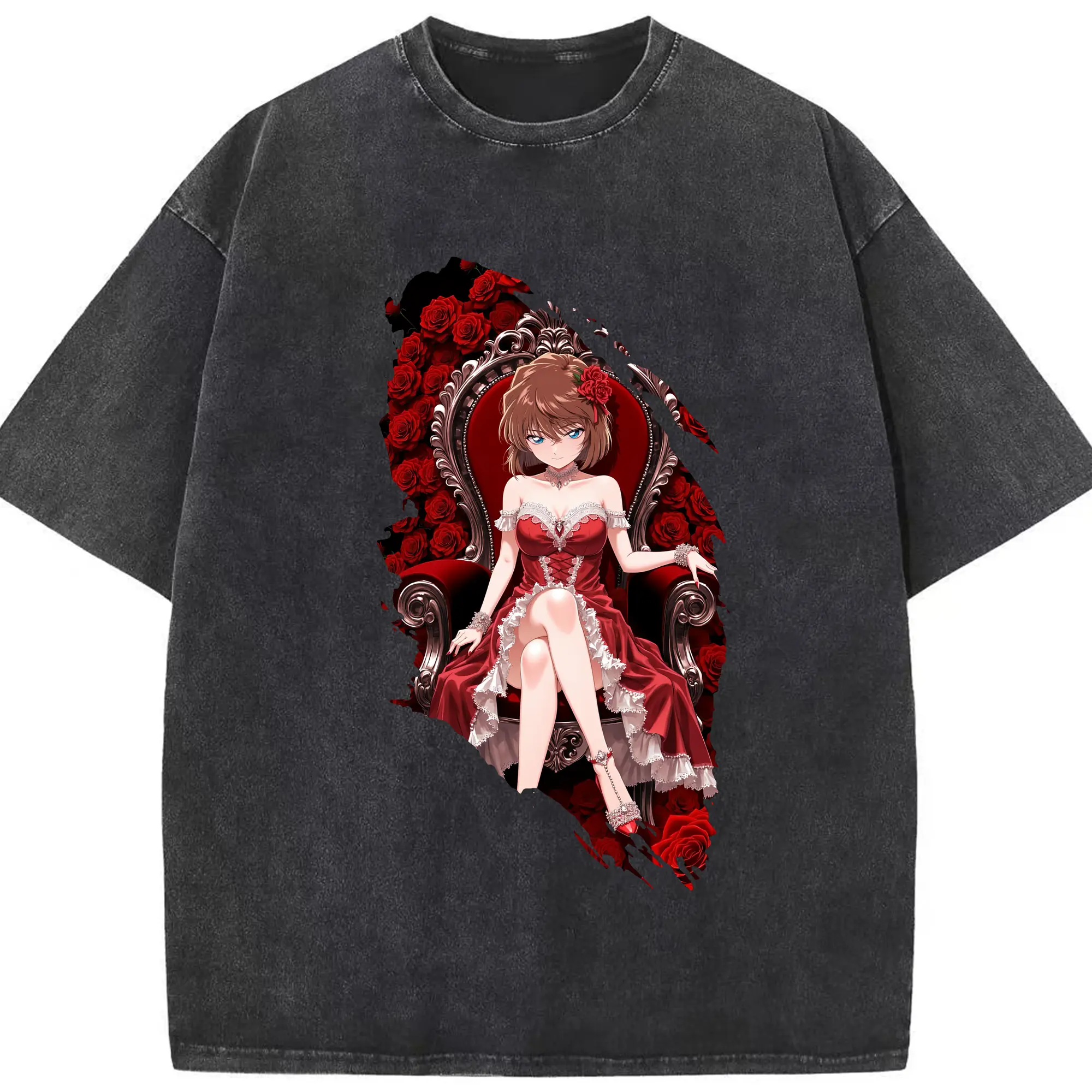 名探偵コナン グッズ 灰原 哀 - 綿100％ ヴィンテージ風 半袖Tシャツ ・ フロントプリント ・ 柔らか肌触り ・ 通気性 快適 ・ スポーツ カジュアル 外出用